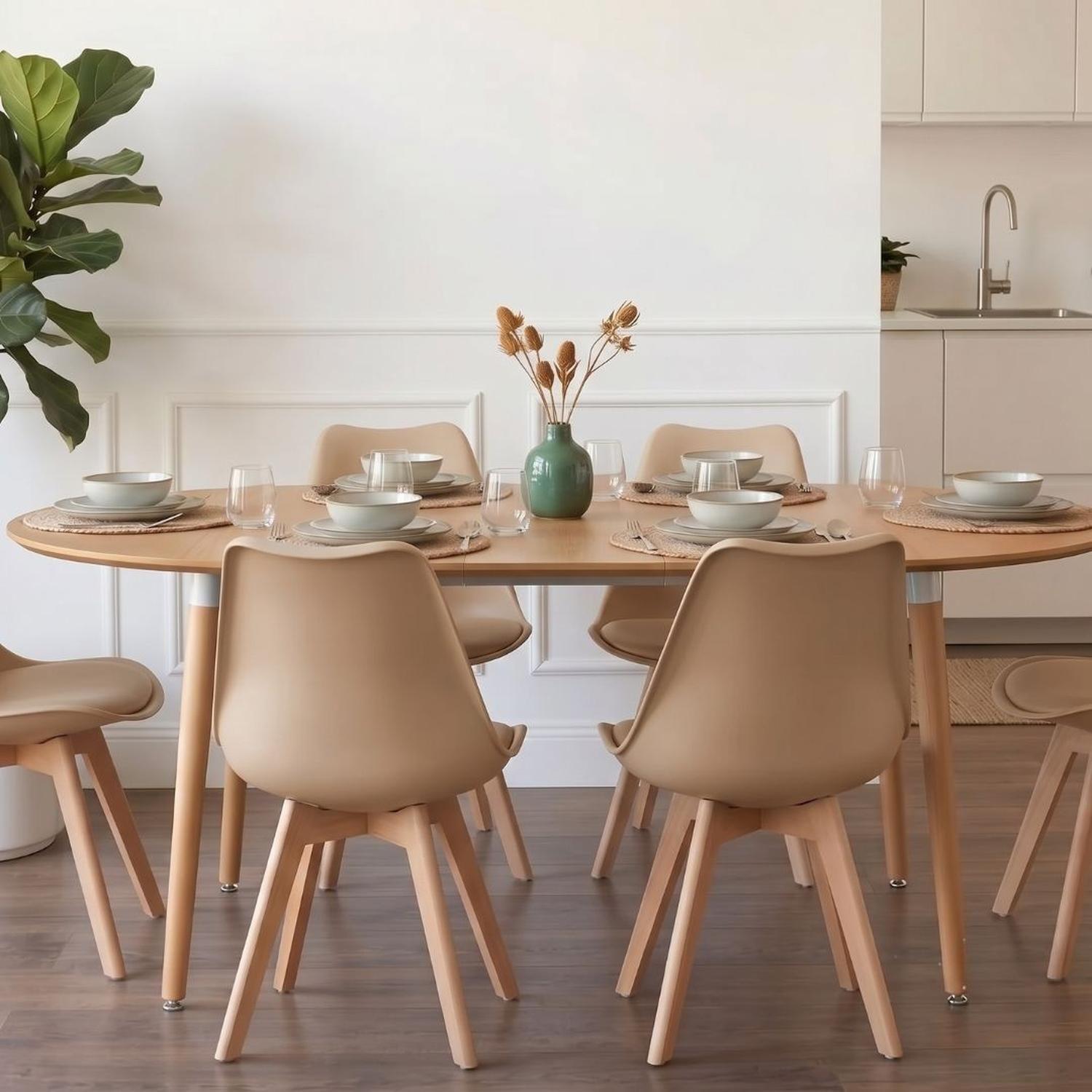 Comedor Extensible Bayona Wood 100-180cm + 4 Sillas Tulip Beige-2