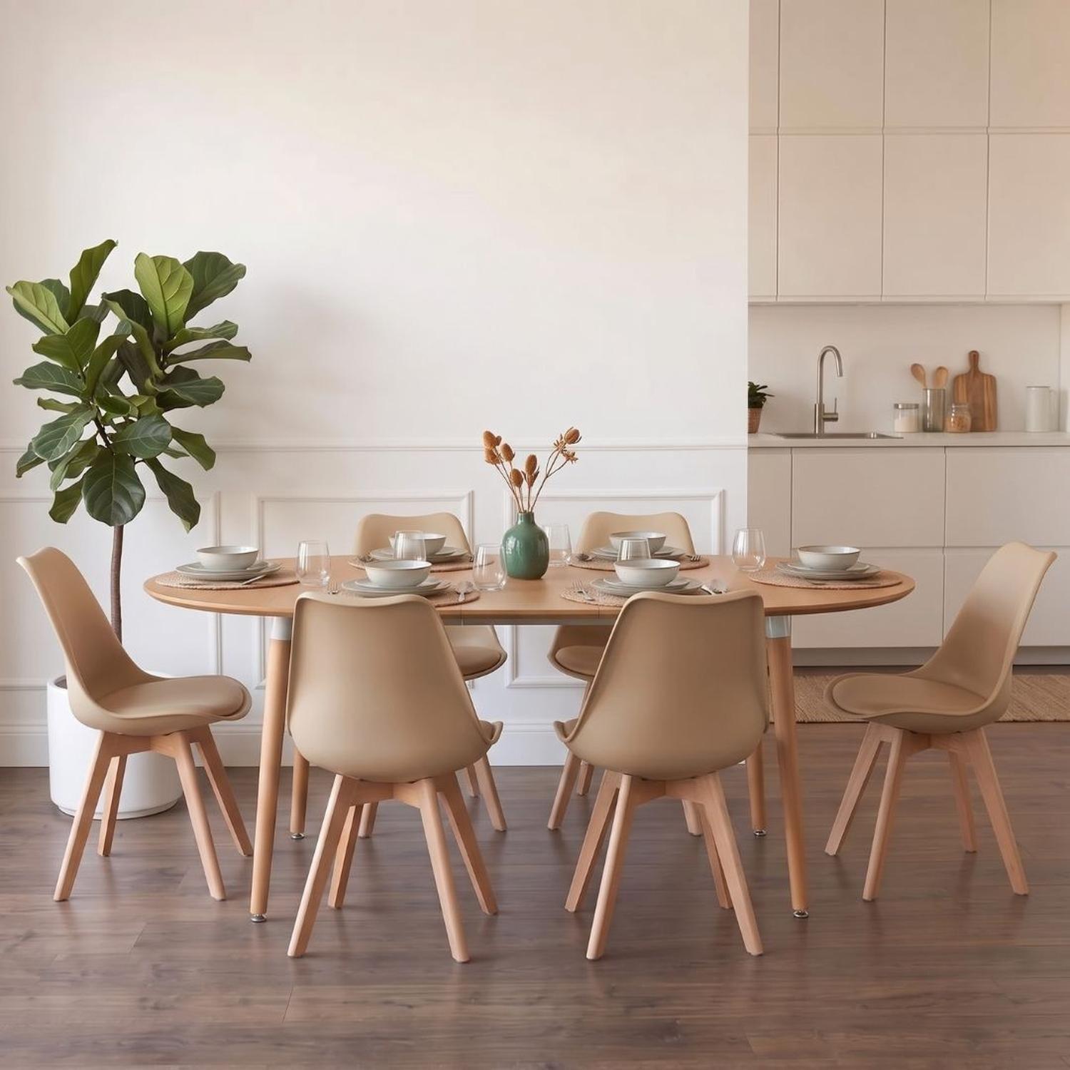 Comedor Extensible Bayona Wood 100-180cm + 4 Sillas Tulip Beige-3