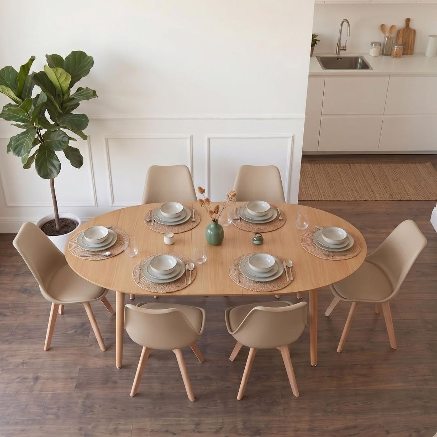 Comedor Extensible Bayona Wood 100-180cm + 4 Sillas Tulip Beige-4