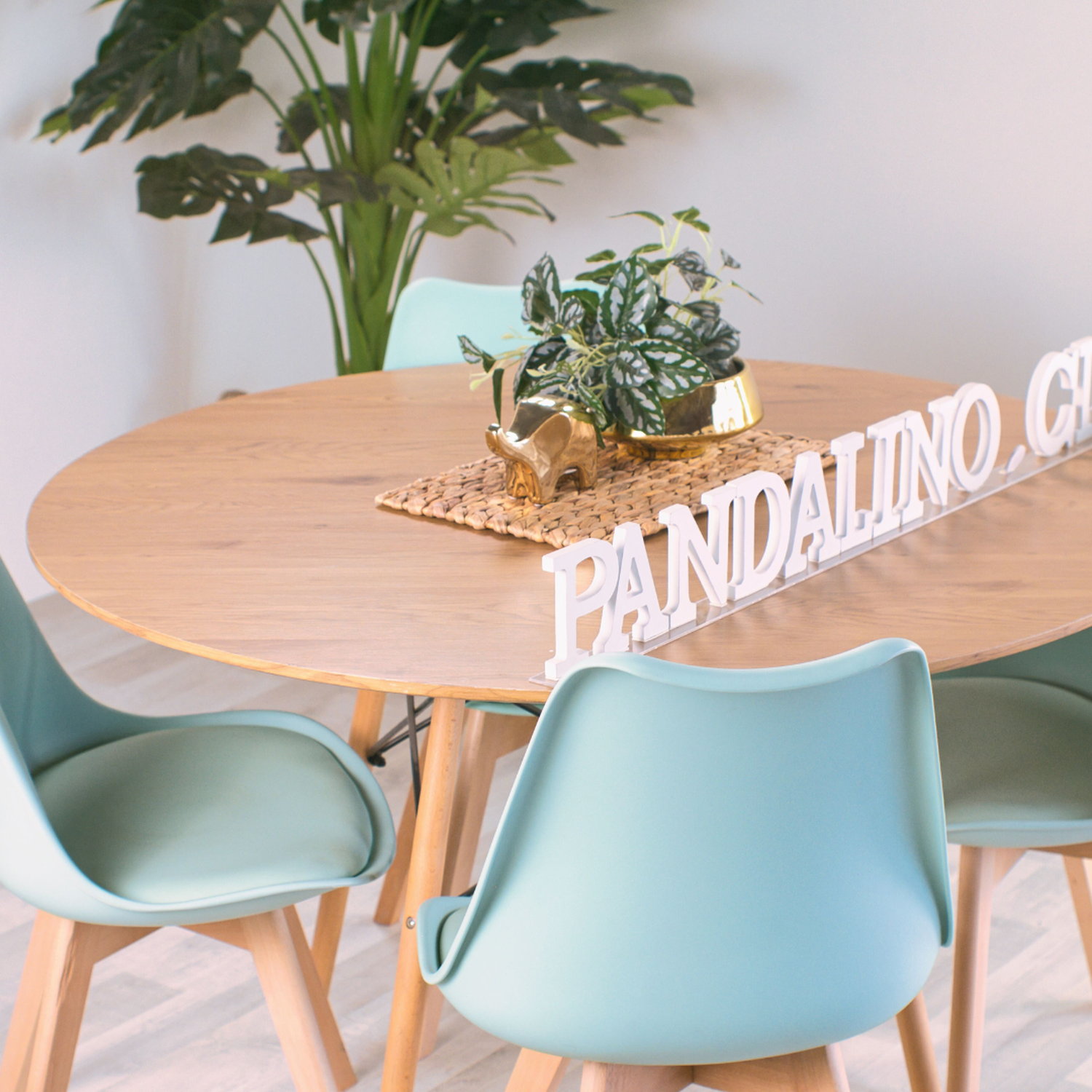Comedor Redondo Shanna 100cm + 4 Sillas Tulip Menta-2