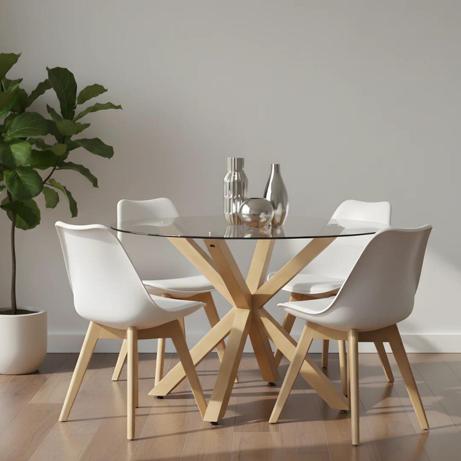 Comedor Mesa Redonda Equiz 100cm + 4 Sillas Tulip Blanco-2