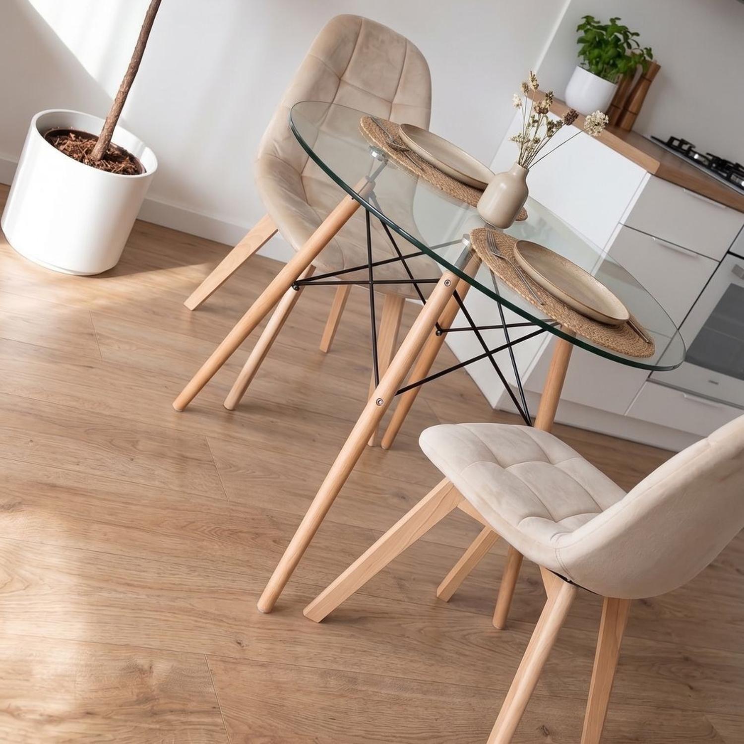 Comedor Mesa Redonda Elida 80cm + 2 Sillón Vorak Velvet Beige-2