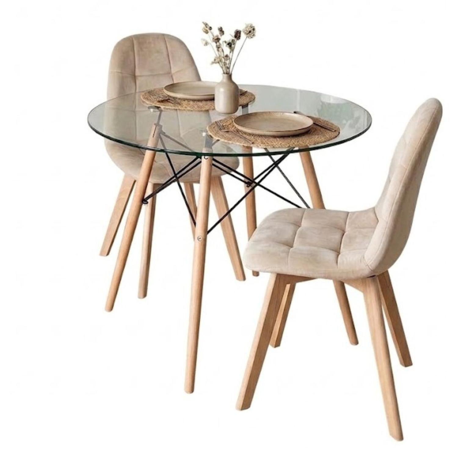 Comedor Mesa Redonda Elida 80cm + 2 Sillón Vorak Velvet Beige-3