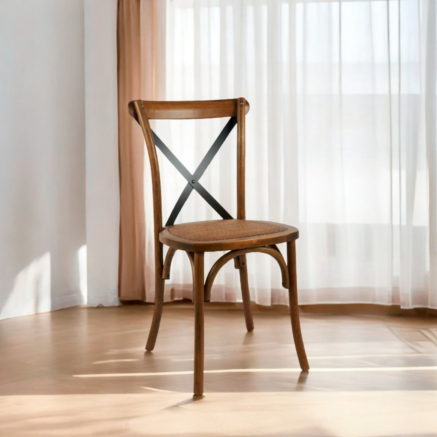 Pack 4 Silla Crossback Madera & Rattan | Café y Negro-2
