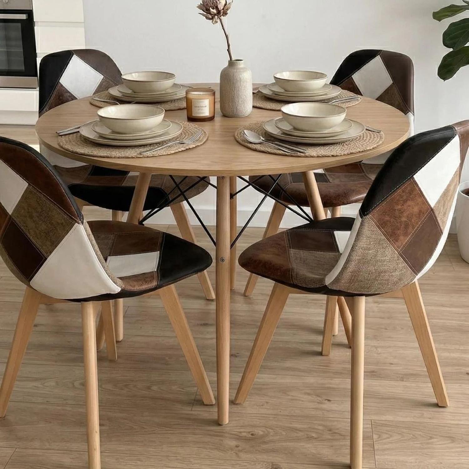 Comedor Redonda Shanna 100cm + 4 Silla Patchwork Da Vinci Café-2