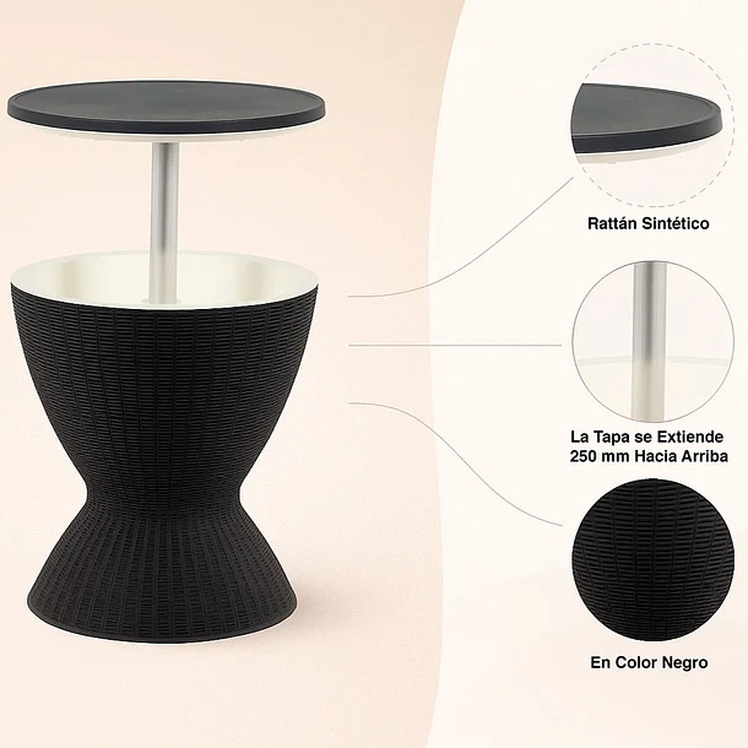 Mesa Cooler Yarra | Rattan Sintético | Regulable para Terraza y Bar-7