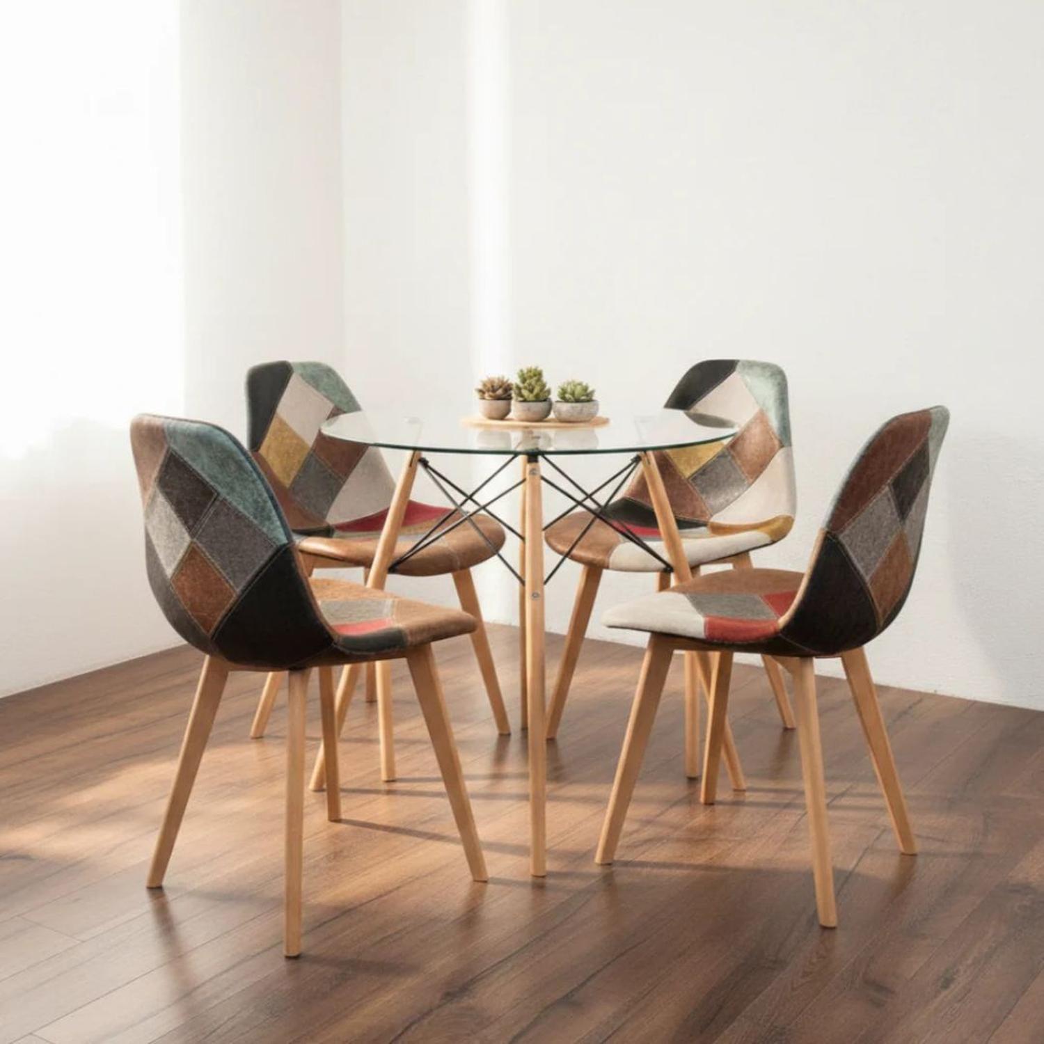 Comedor Redondo Mesa Elida 80cm + 4 Silla Patchwork Da Vinci-2