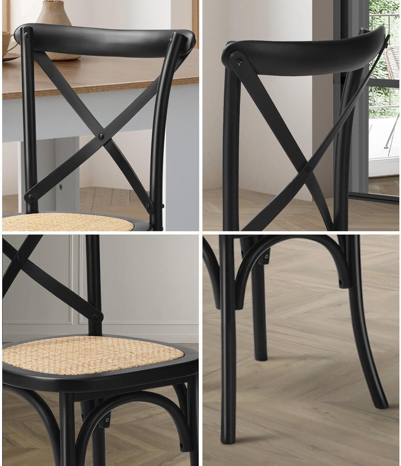 Pack 4 Silla Crossback Negra | Madera Ratán | Diseño Clásico-3