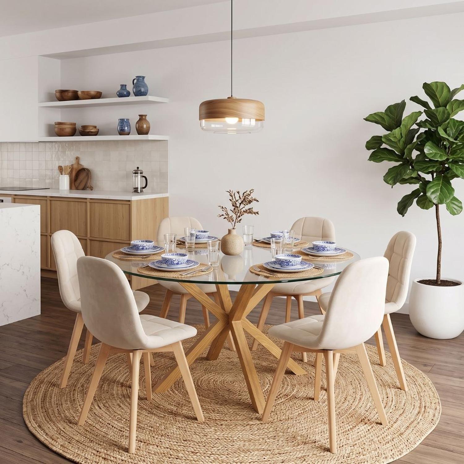 Comedor Mesa Redonda Equiz 120cm + 6 Sillas Vorak Velvet Beige-0