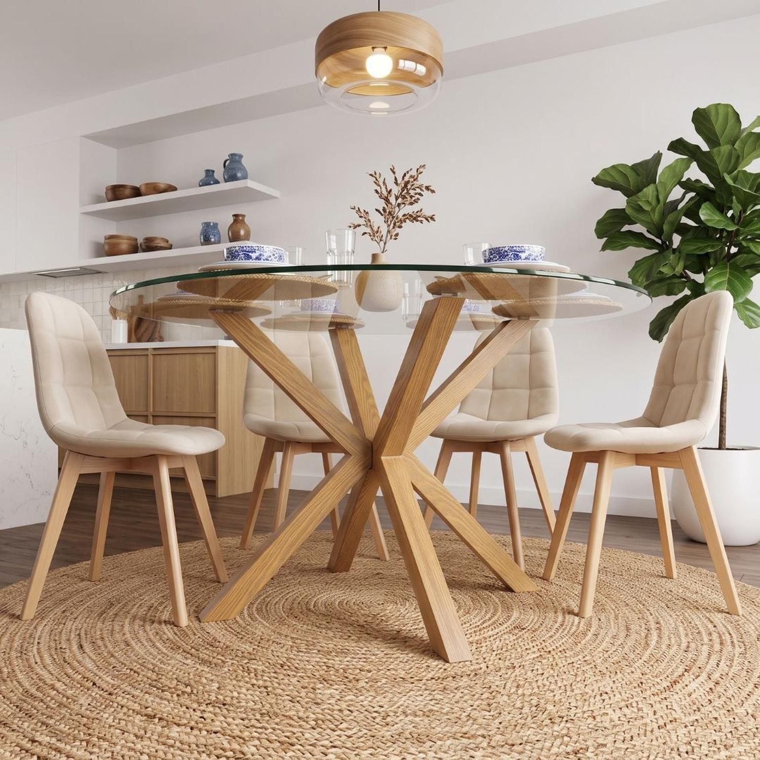 Comedor Mesa Redonda Equiz 120cm + 6 Sillas Vorak Velvet Beige-3
