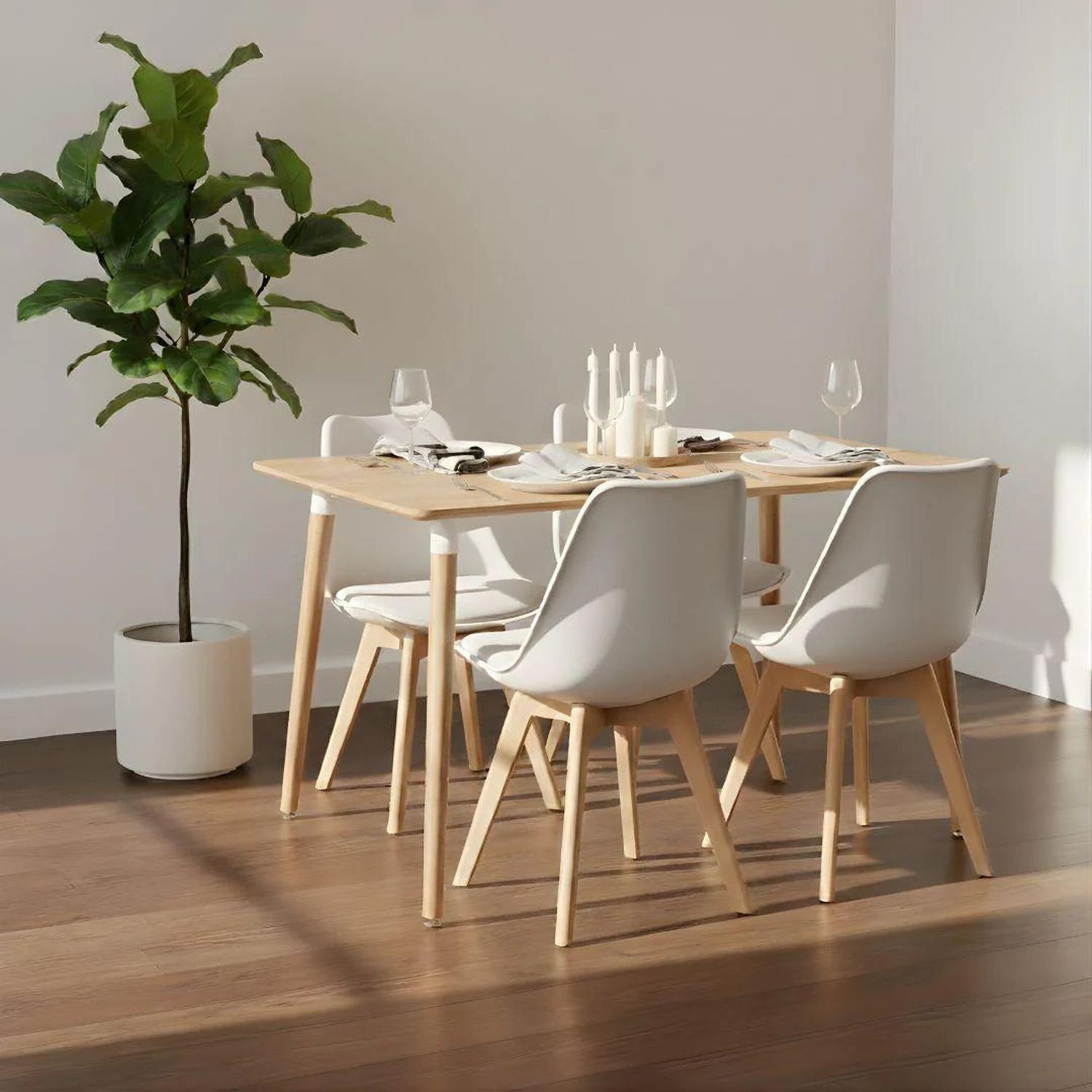 Comedor Mesa Rectangular Alamo 130x80 + 4 Sillas Tulip Blanca-2