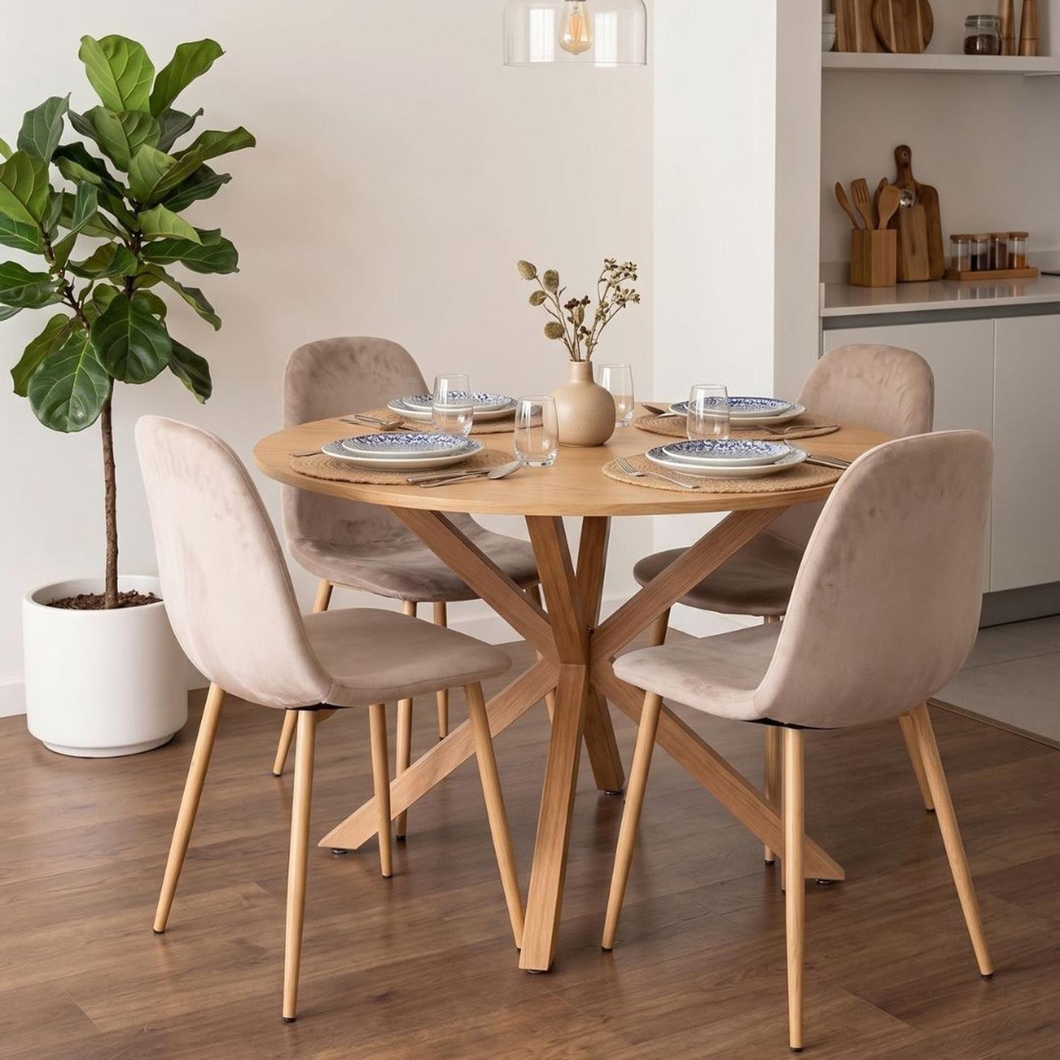 Comedor Mesa Redonda Equiz Wood 100cm + 4 Sillas Isy Arena-0