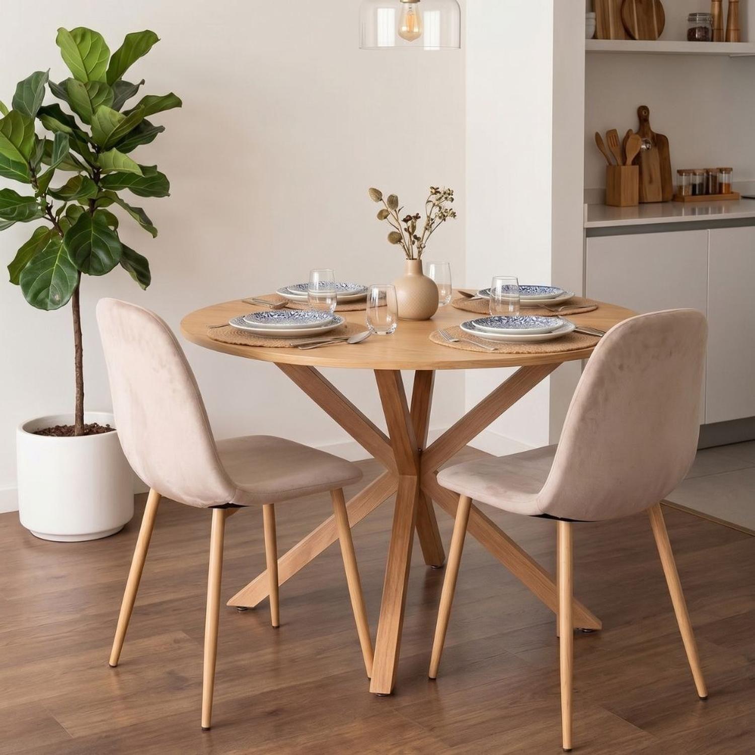 Comedor Mesa Redonda Equiz Wood 100cm + 4 Sillas Isy Arena-2
