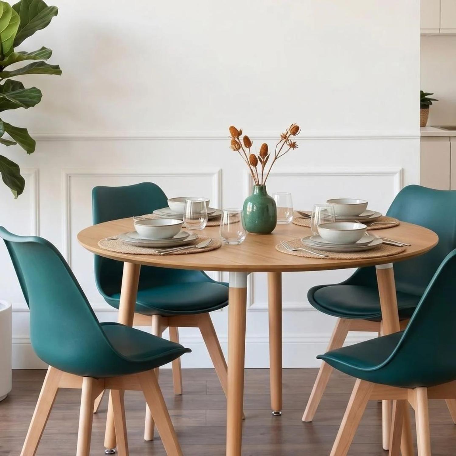 Comedor Extensible Bayona Wood 100-180cm + 4 Sillas Tulip Verde Esmeralda-2