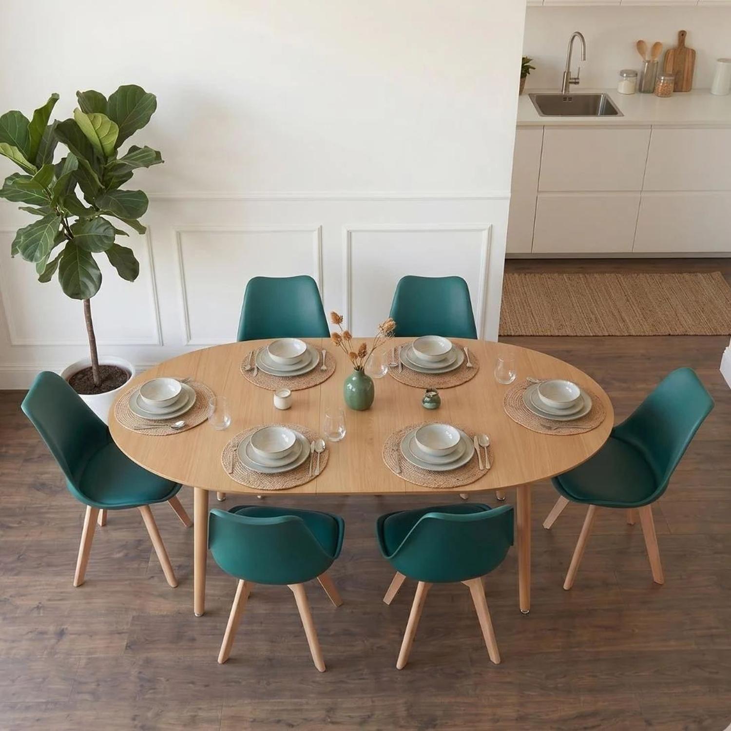 Comedor Extensible Bayona Wood 100-180cm + 4 Sillas Tulip Verde Esmeralda-4