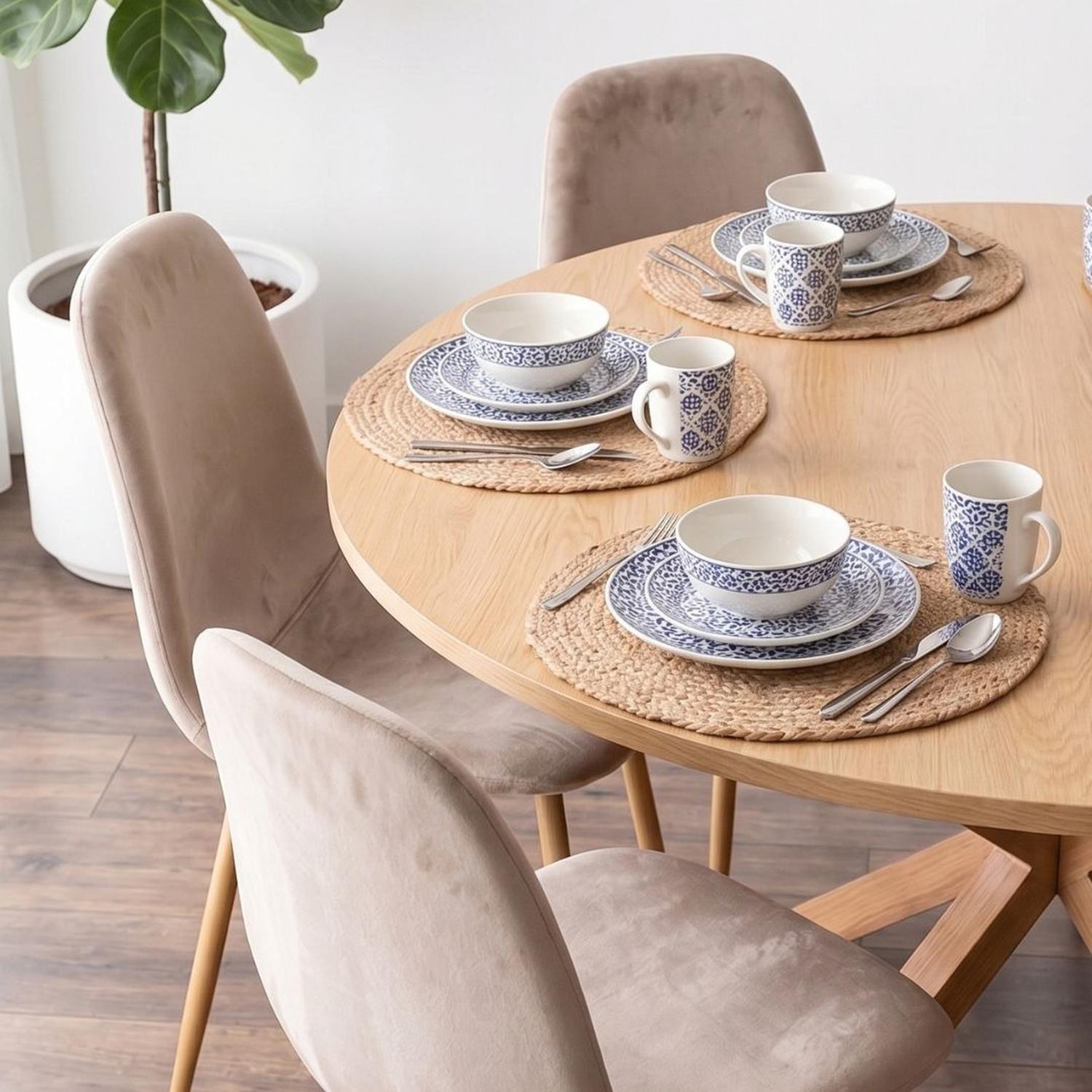 Comedor Mesa Redonda Equiz Wood 120cm + 6 Sillas Isy Arena-3