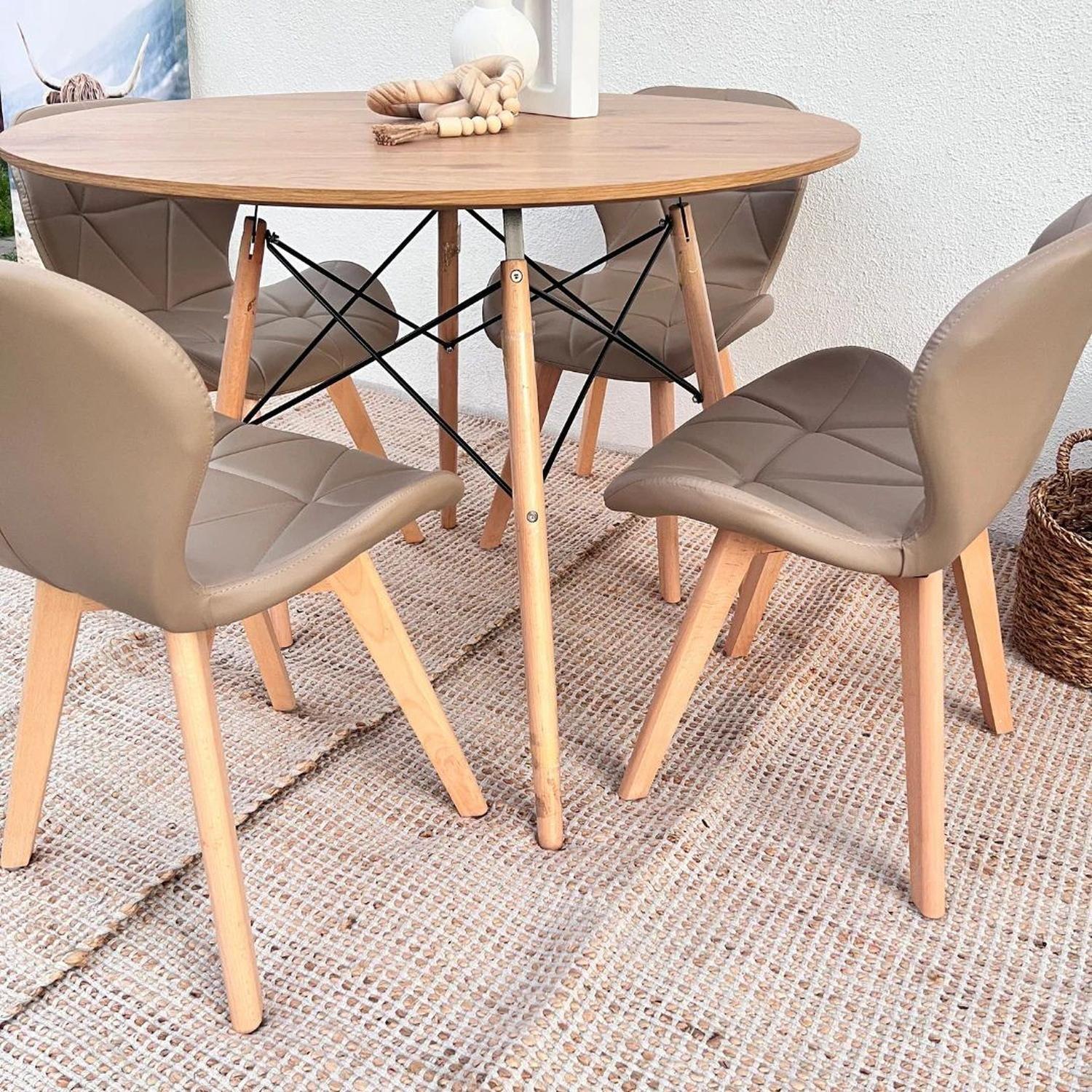 Comedor Mesa Shanna 100cm + 4 Sillones Rubik Latte-1