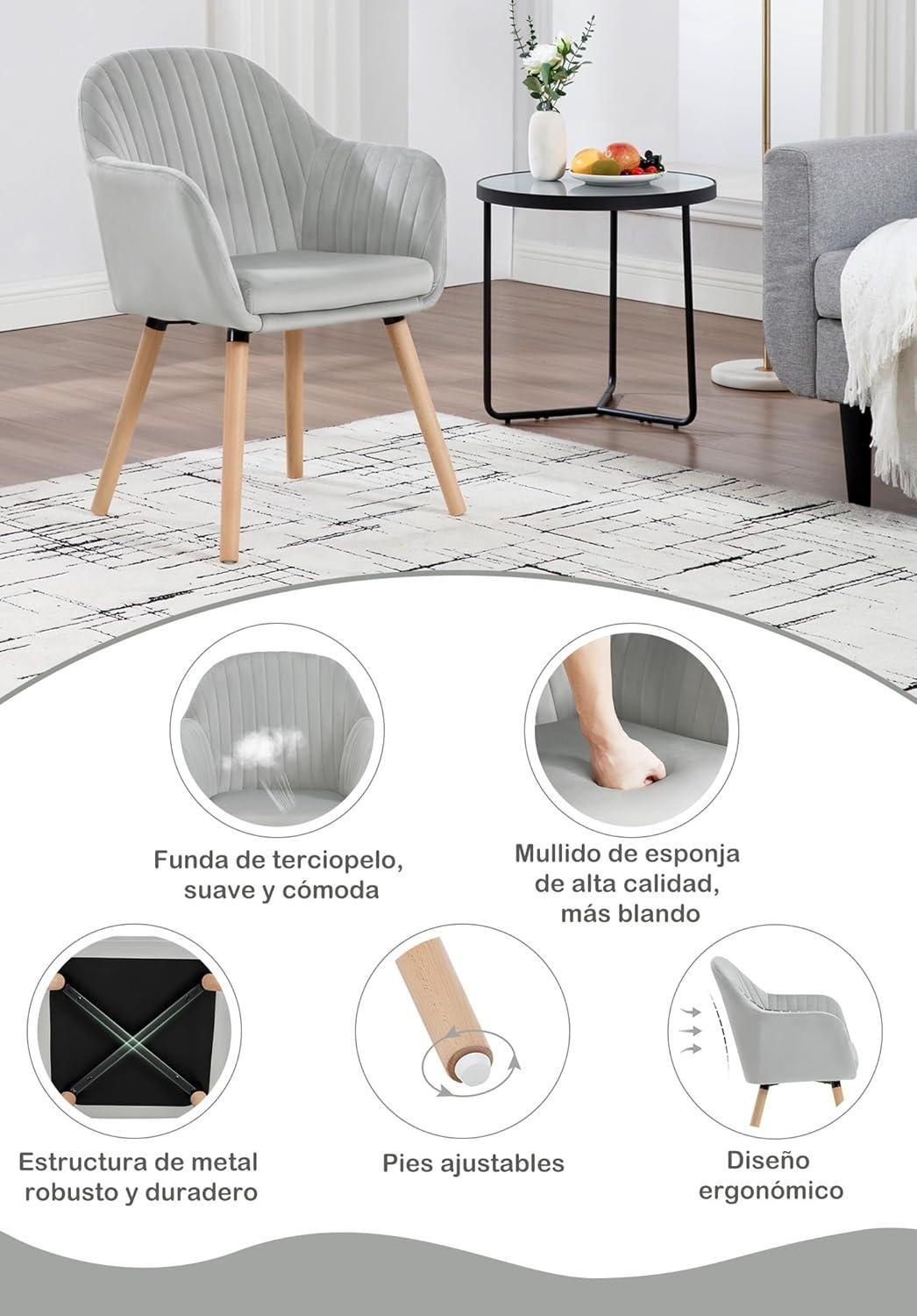 Pack 2 Butacas Sitiales Almer Velvet Gris | Sala, Dormitorio u Oficina-6