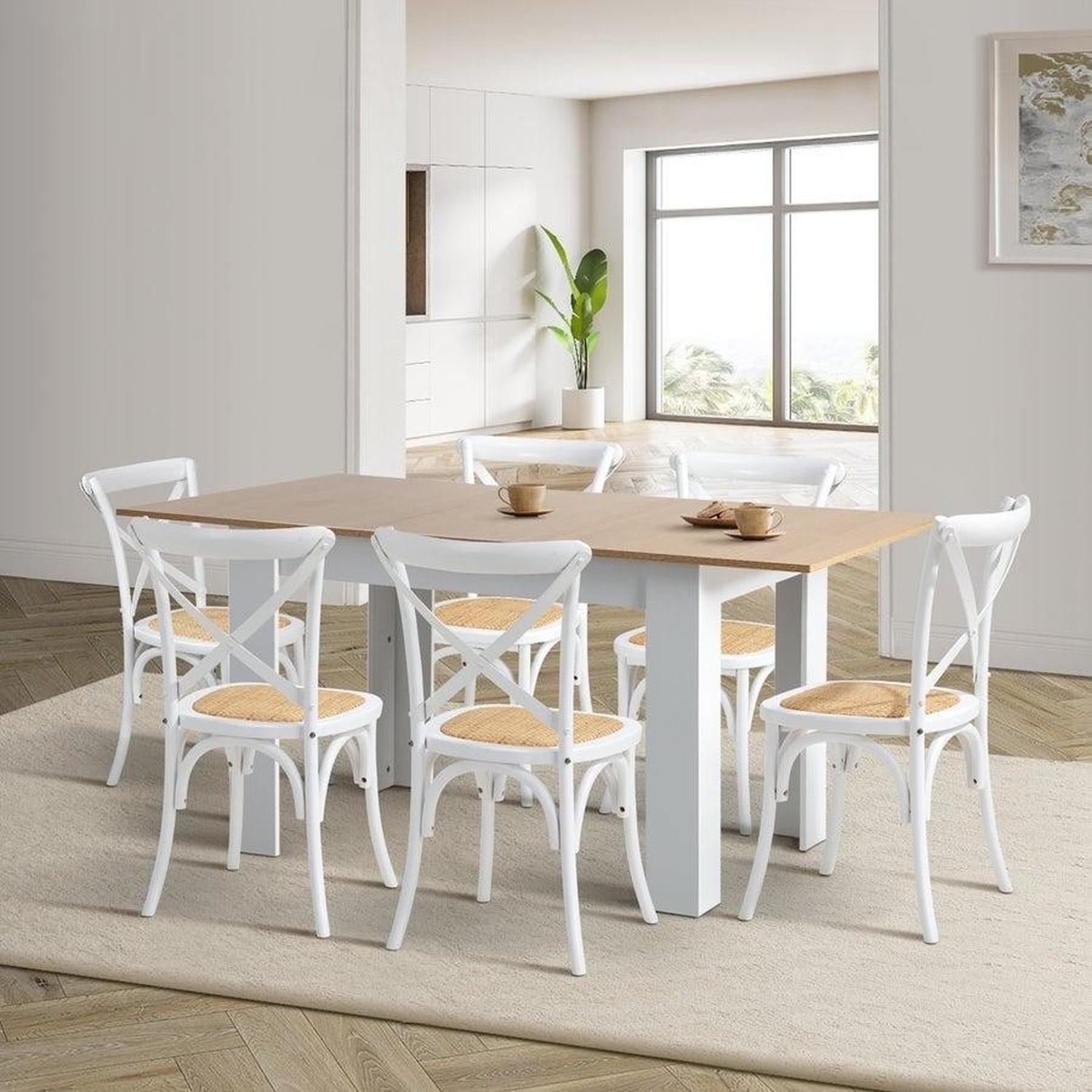 Pack 4 Silla Crossback Blanca | Madera Ratán | Diseño Clásico-2