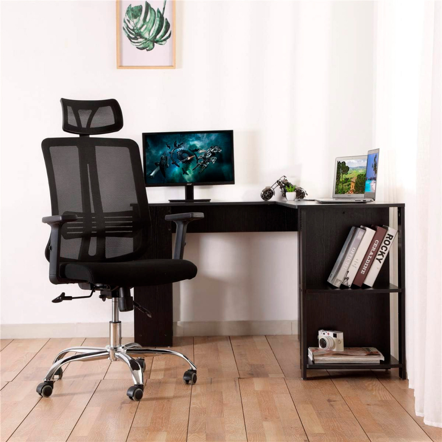 Silla Oficina Ergonómica Flexa Negra | Apoyabrazos y Reposacabezas Ajustable-1