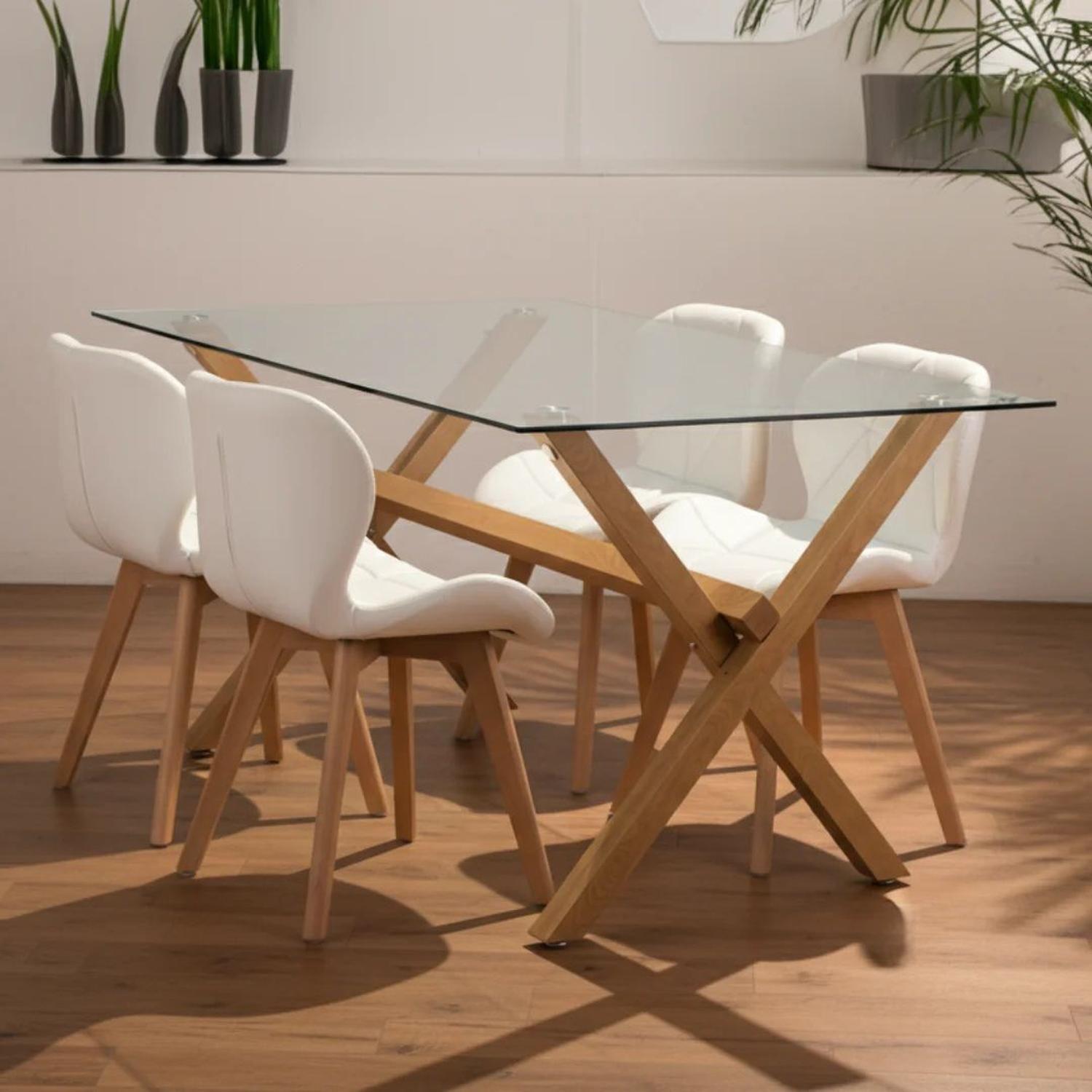 Comedor Moderno Mesa Xinia 130x80 + 4 Sillones Rubik Blanco-2