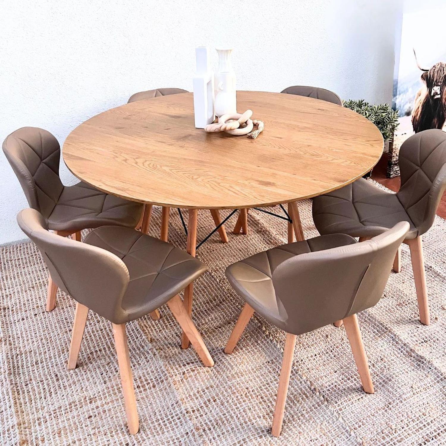Comedor Mesa Shanna 120cm + 6 Sillones Rubik Latte-2
