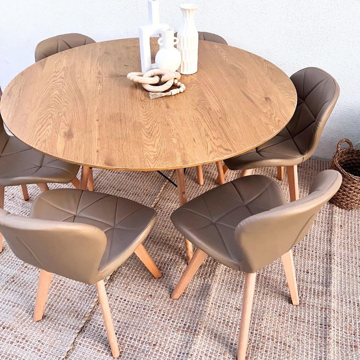 Comedor Mesa Shanna 120cm + 6 Sillones Rubik Latte-4