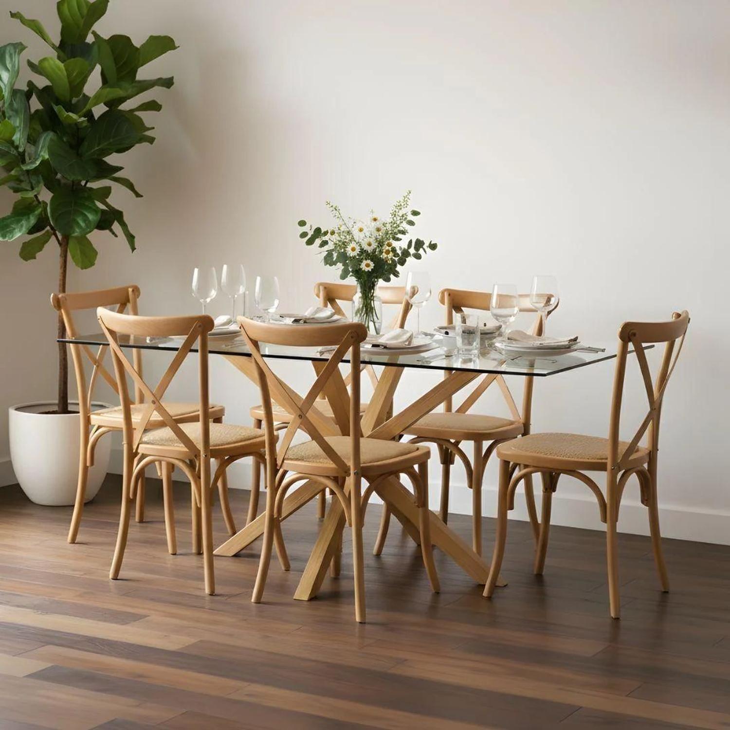 Comedor Mesa Rectangular Greta 160x90 + 6 Sillas Crossback Madera Natural-0