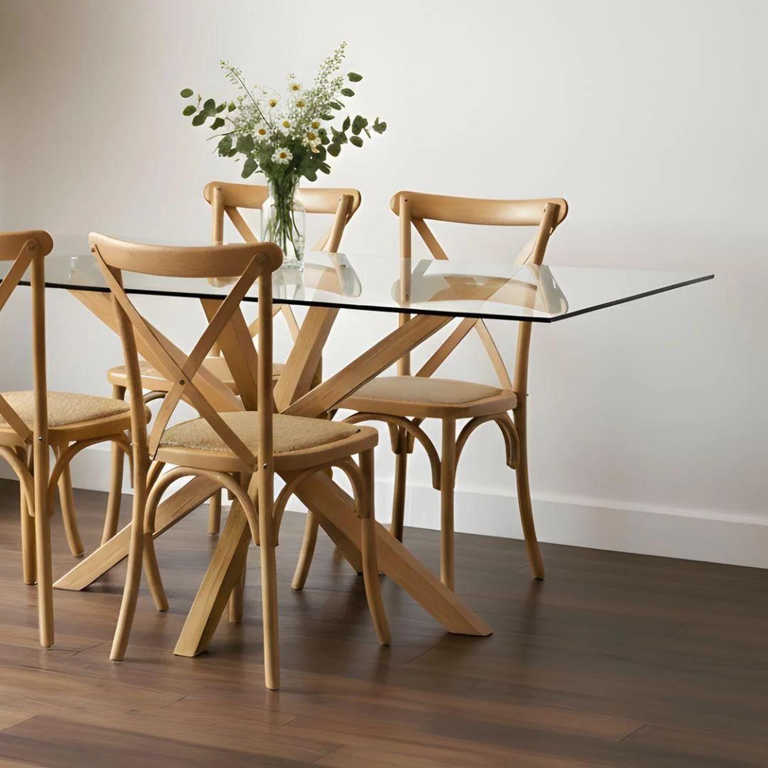 Comedor Mesa Rectangular Greta 160x90 + 6 Sillas Crossback Madera Natural-2