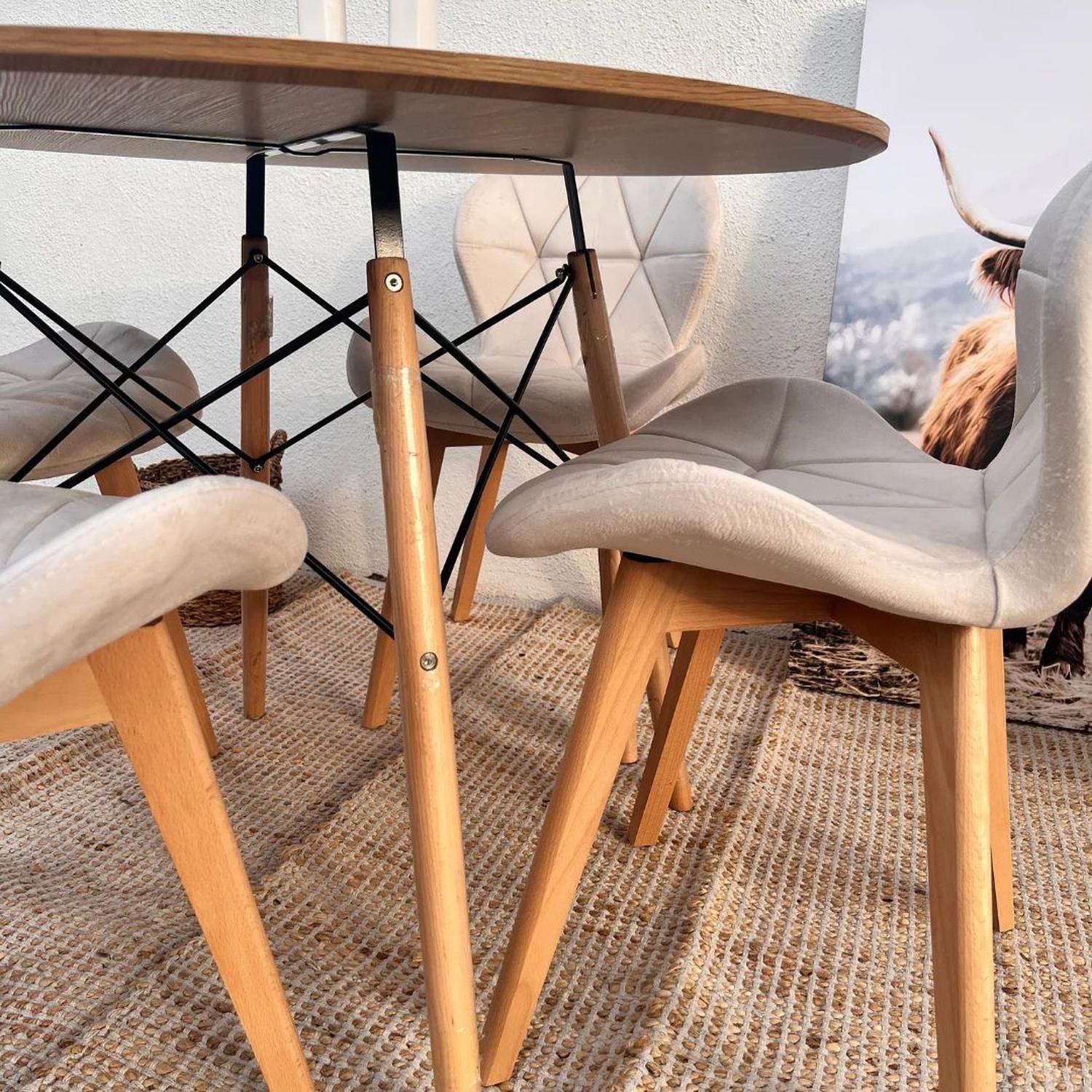 Comedor Mesa Shanna 100cm + 4 Sillones Rubik Beige Velvet-2