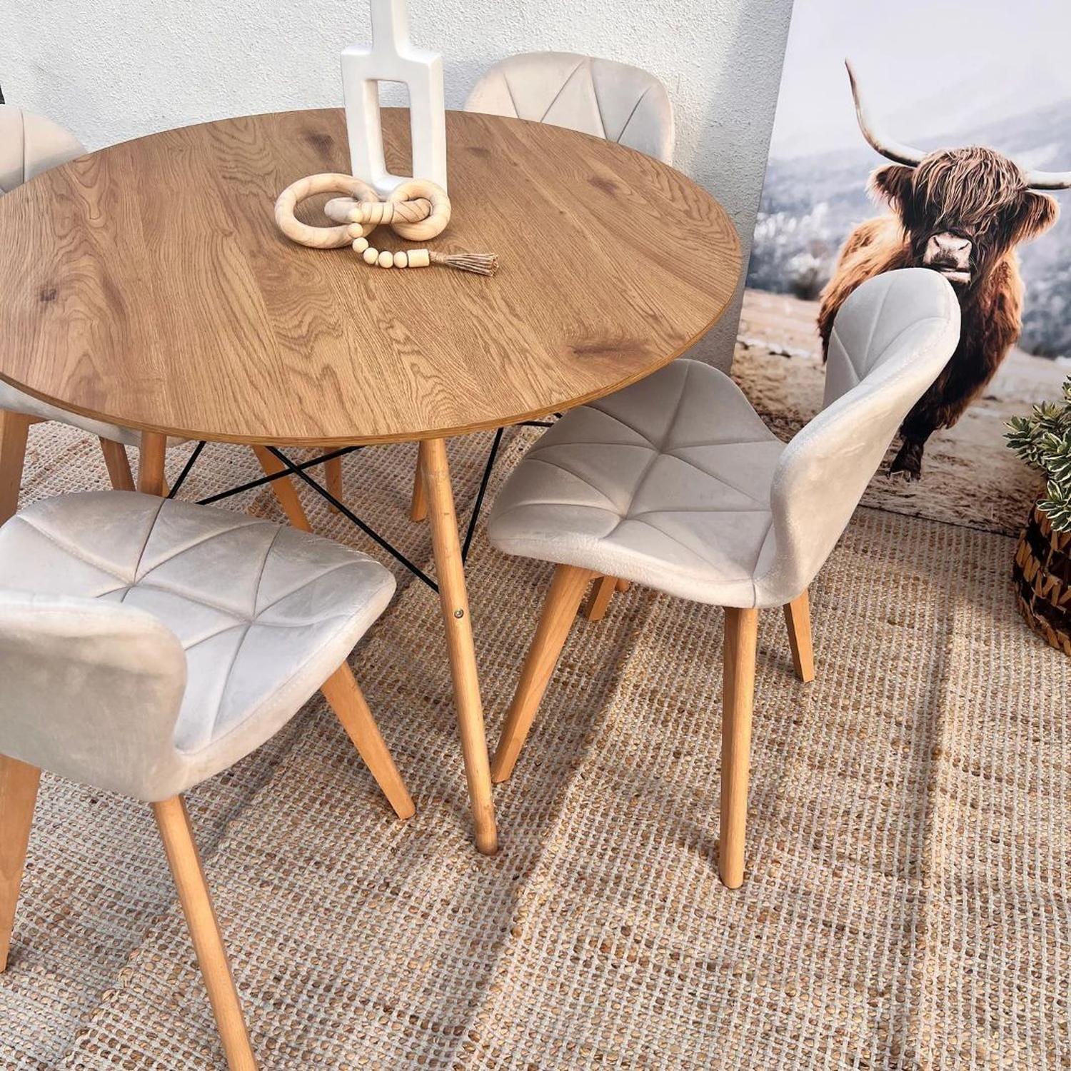 Comedor Mesa Shanna 100cm + 4 Sillones Rubik Beige Velvet-3