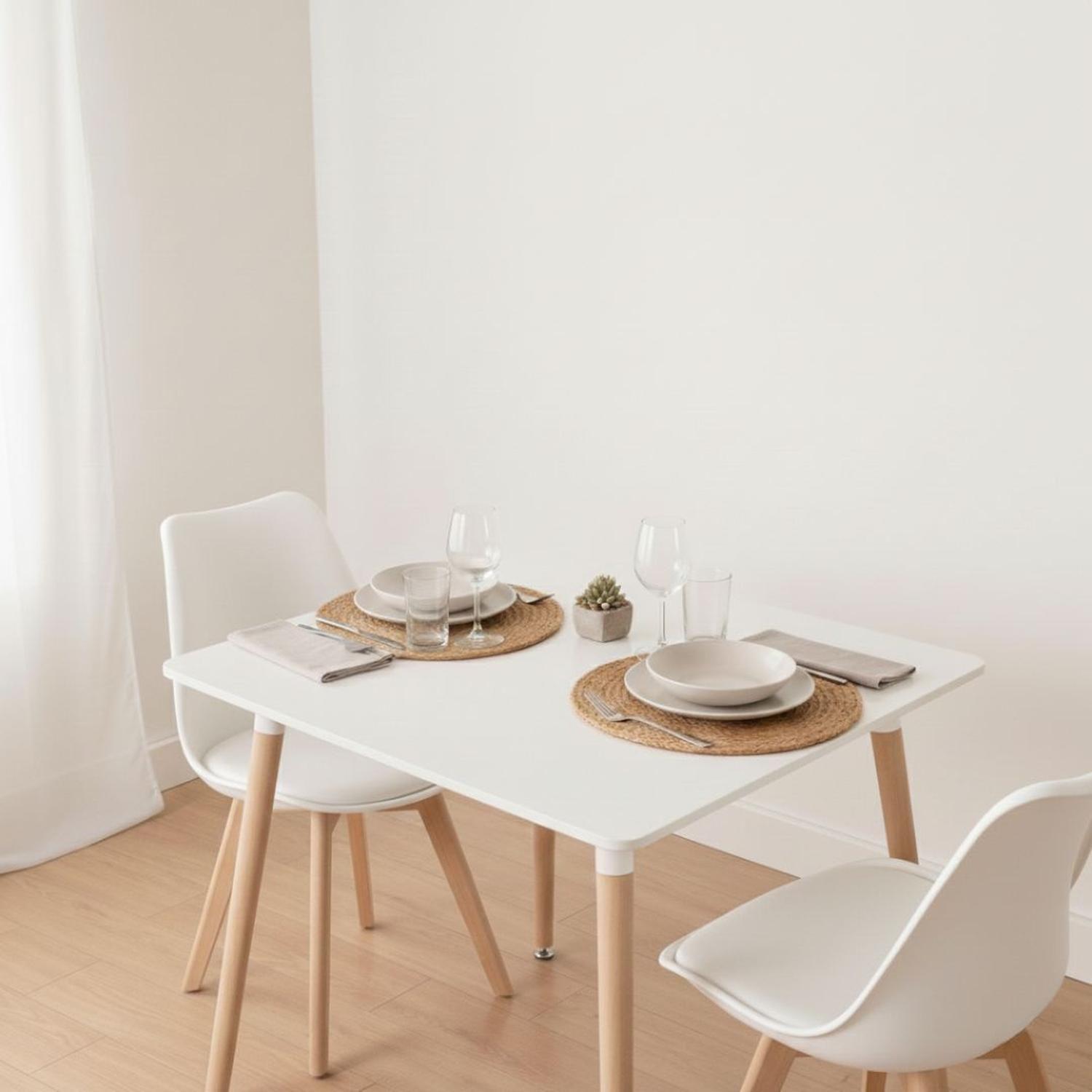 Comedor Mesa Aroa Blanca 80x80 cm + 2 Sillas Tulip Blanca-2