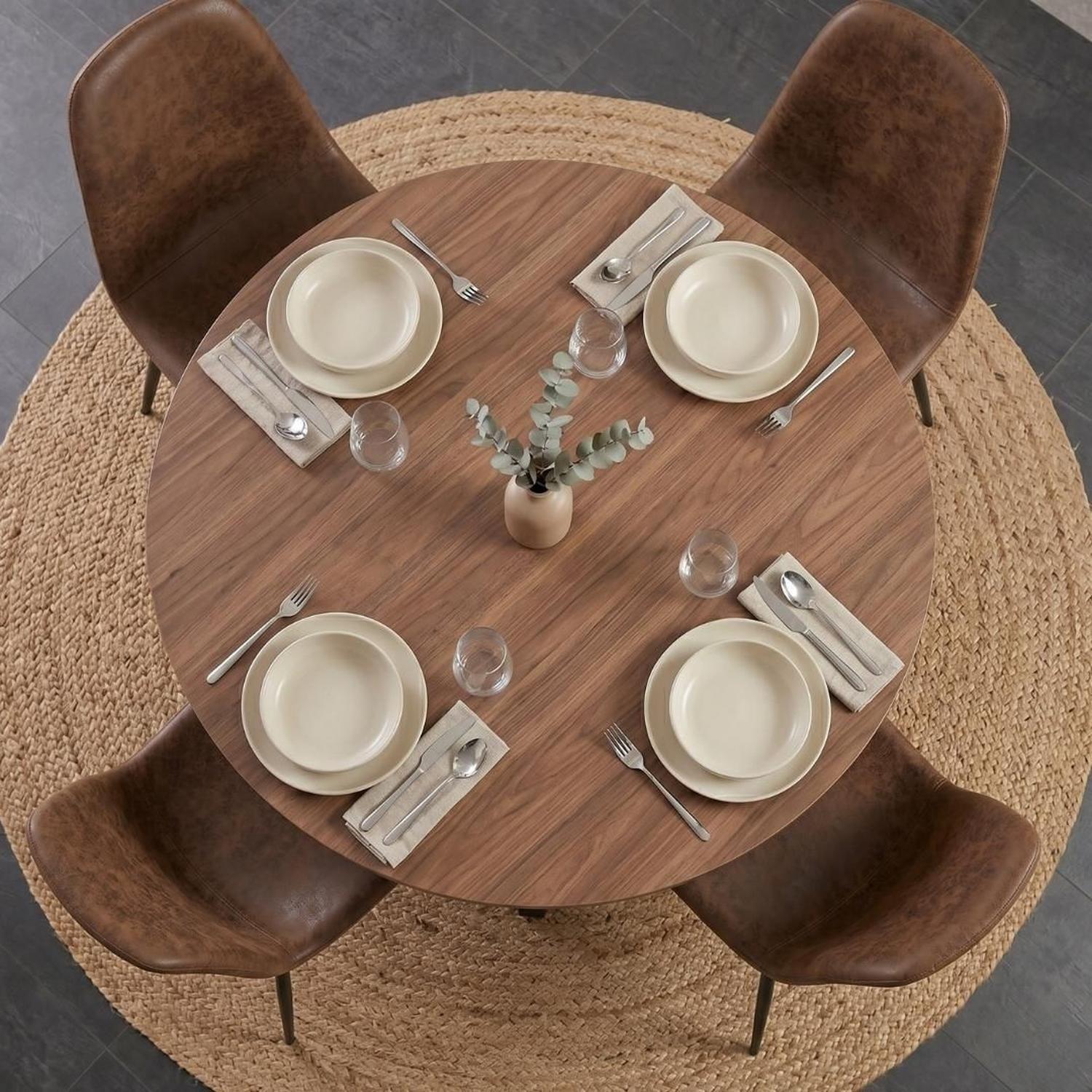 Comedor Mesa Redonda Equiz 100cm Madera | Base X Negro + 4 Sillas Isidora-3