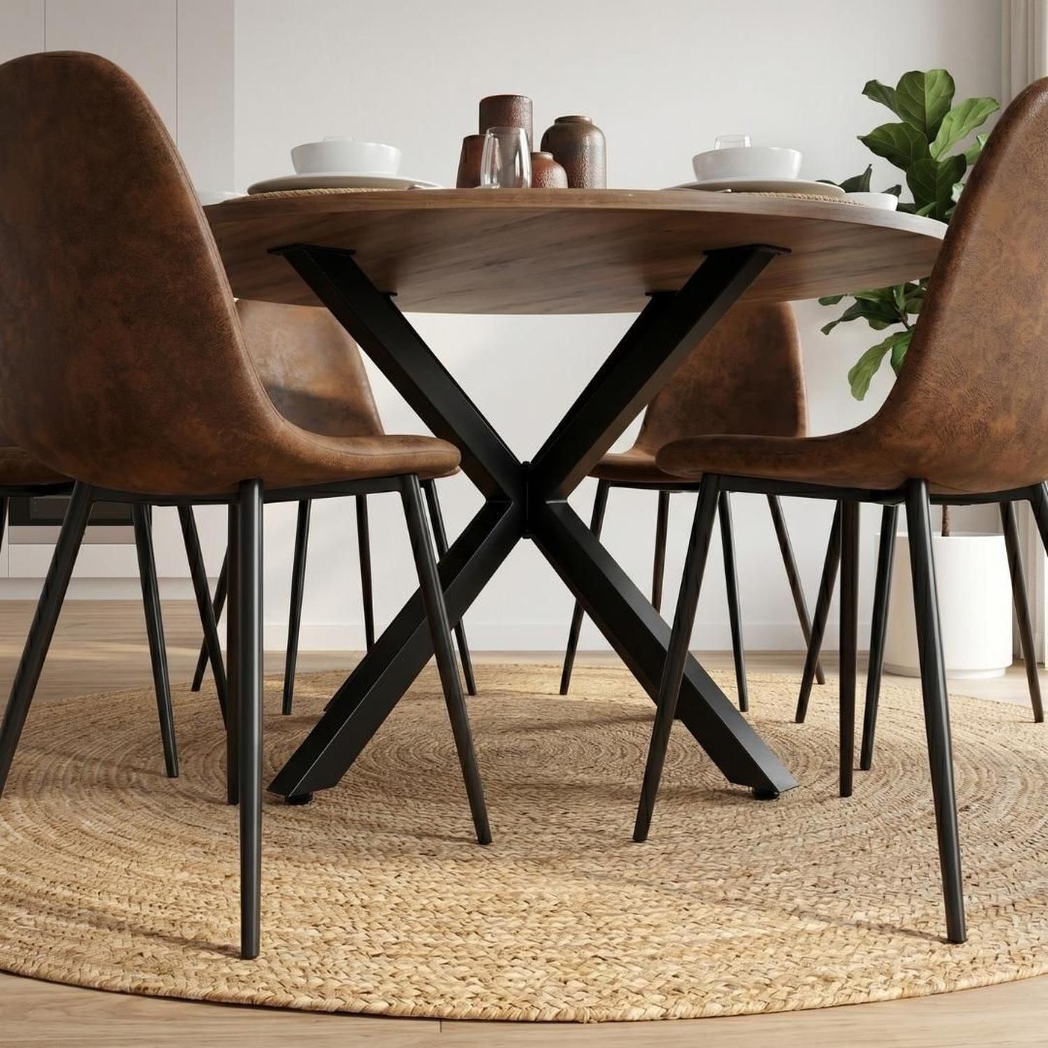 Comedor Mesa Redonda Equiz 100cm Madera | Base X Negro + 4 Sillas Isidora-4
