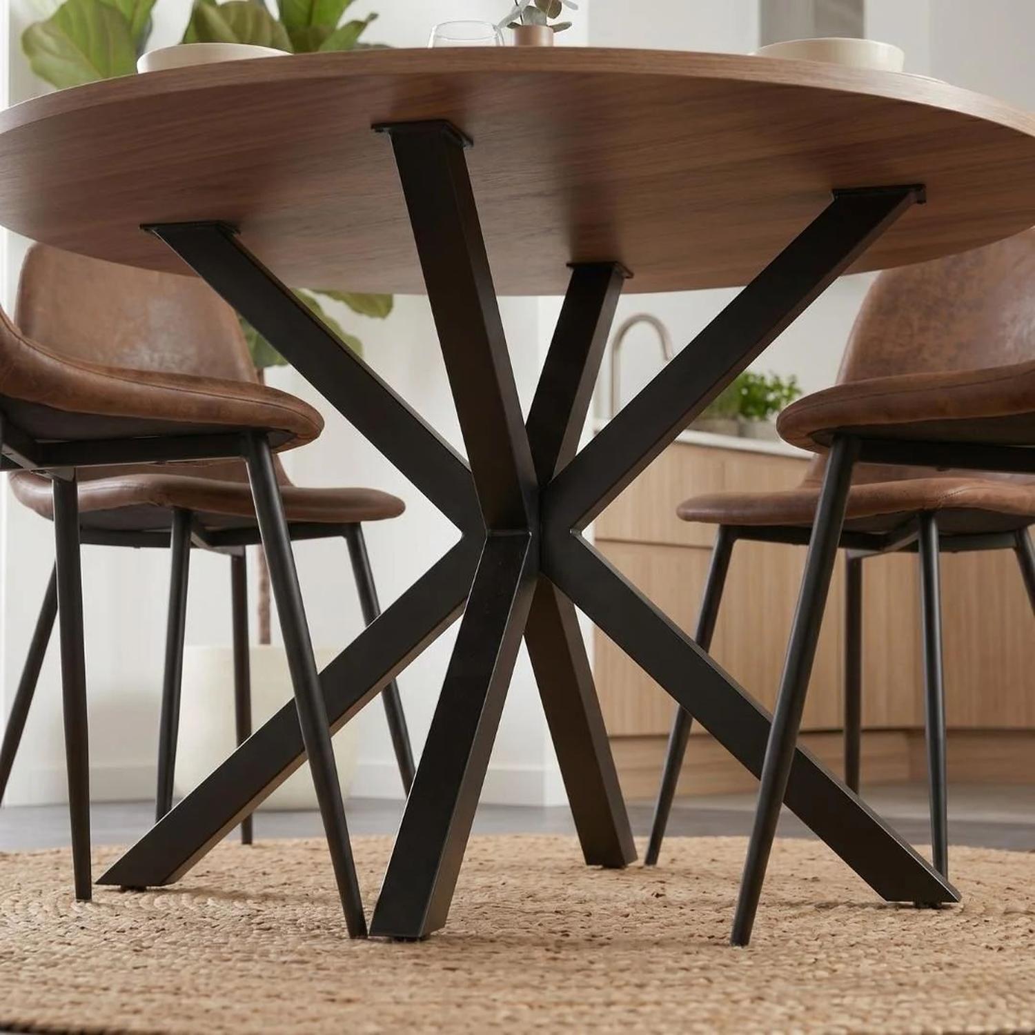 Comedor Mesa Redonda Equiz 100cm Madera | Base X Negro + 4 Sillas Isidora-5