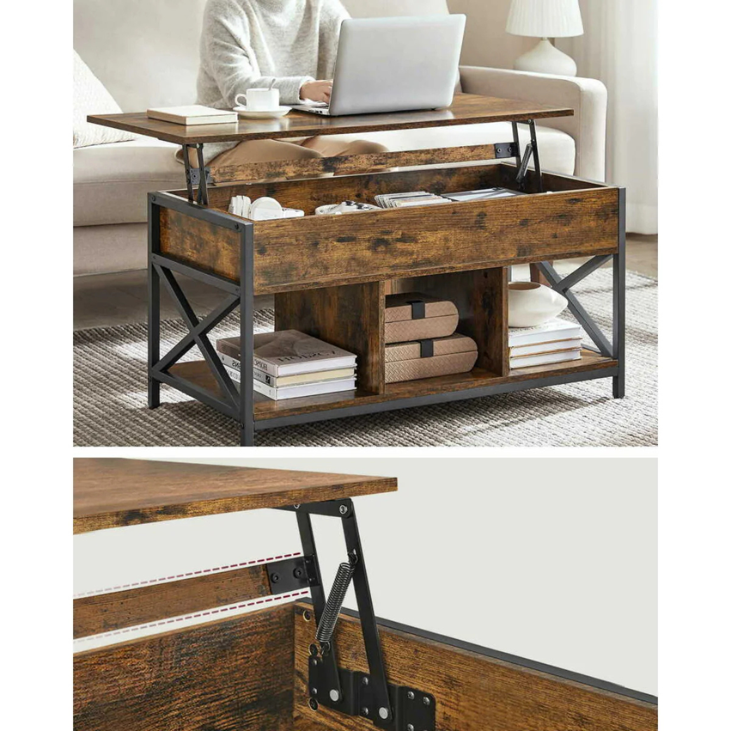 Mesa de Centro Elevable Maite | Multifuncional con Estilo Industrial-2
