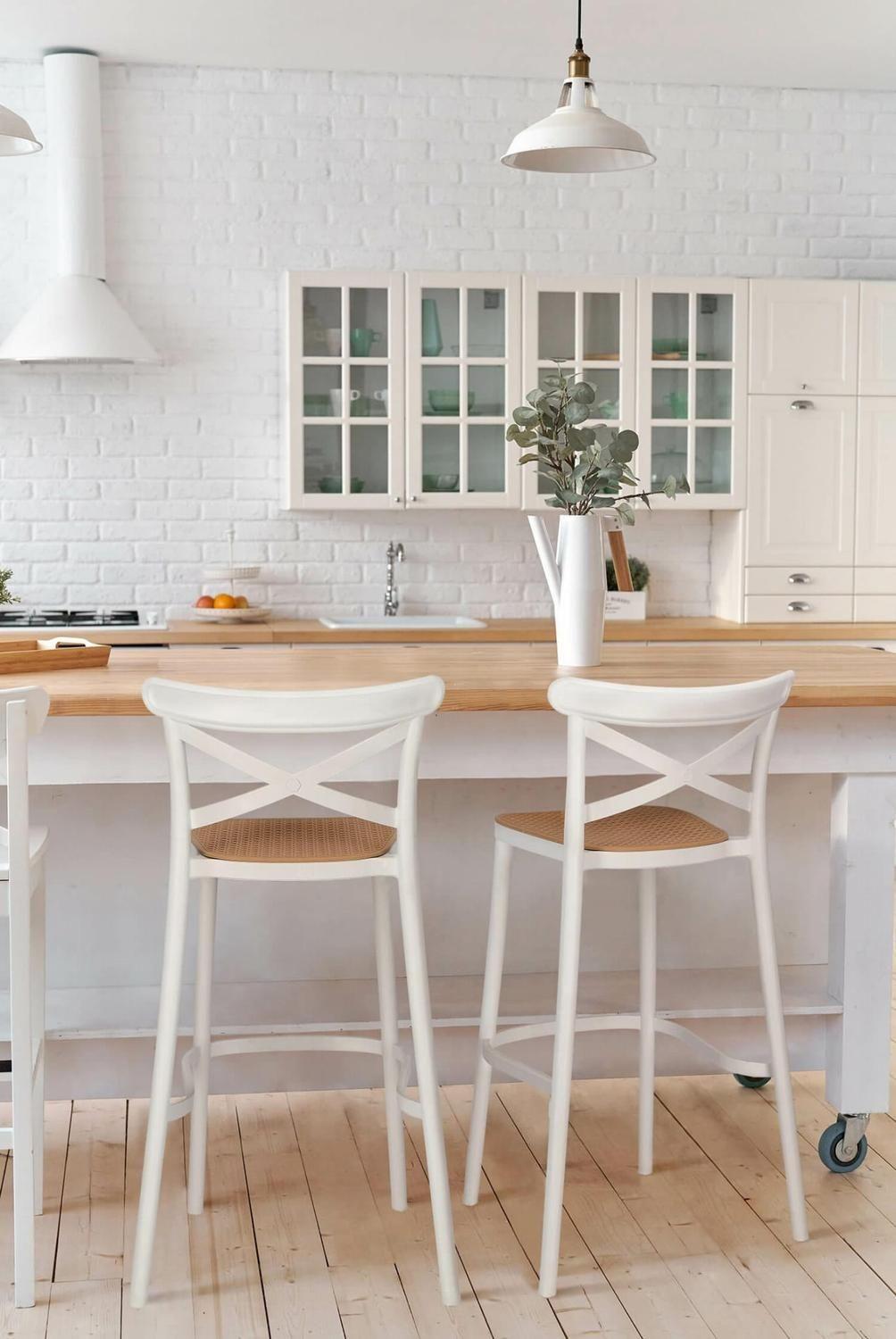 Pack 2 Taburetes Bar Valentino Blanco 65 cm | Apilable| Exterior-2