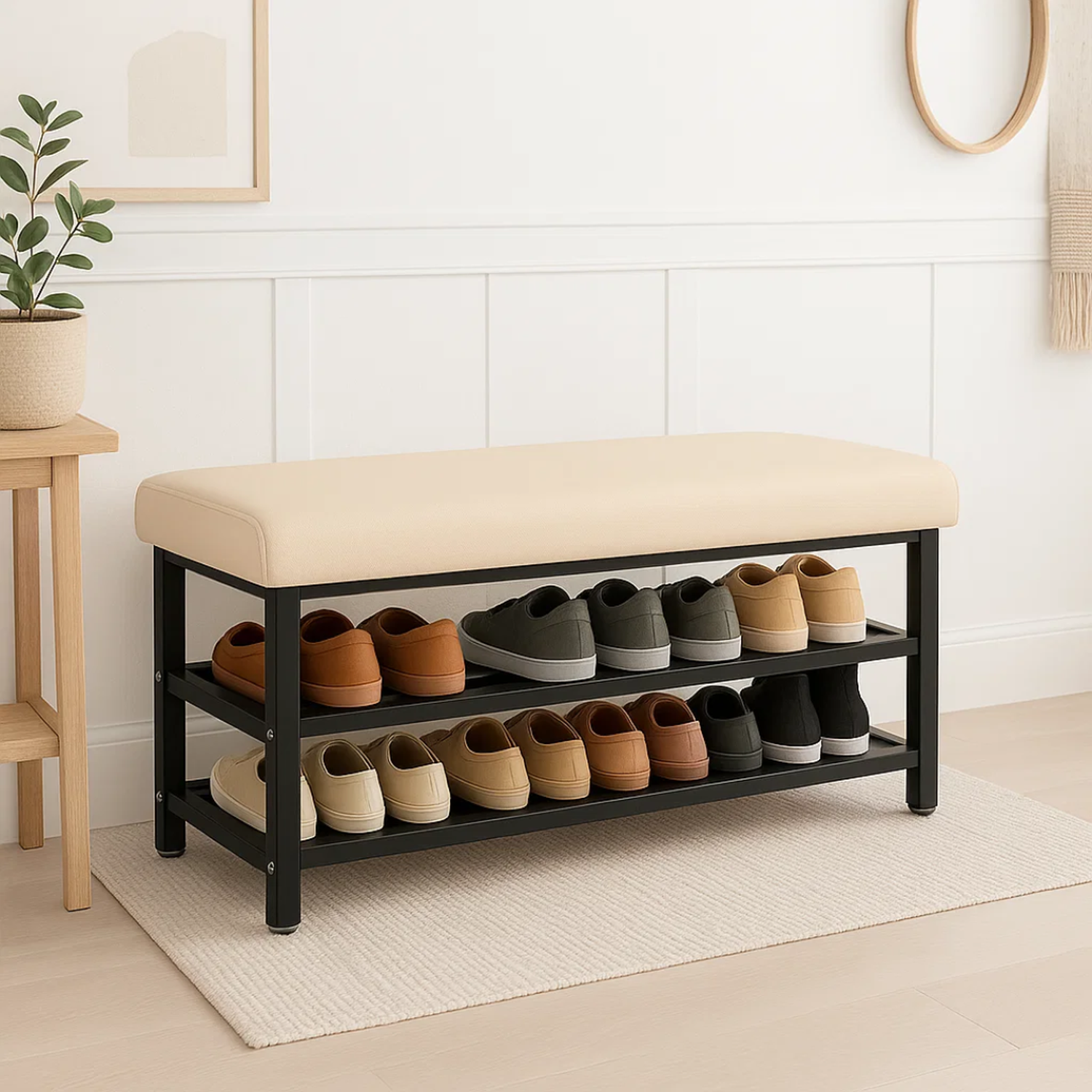 Banqueta Zapatero Carey | Asiento Acolchado | Mueble Multifuncional-0