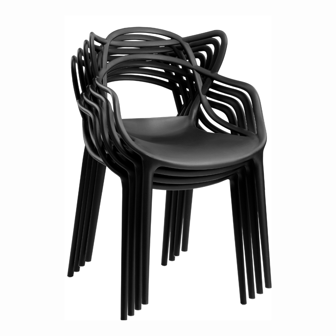 Juego Comedor 4 Sillas – Mesa redonda Shanna 100 cm + 4 Sillas Masters apilables Negras-2