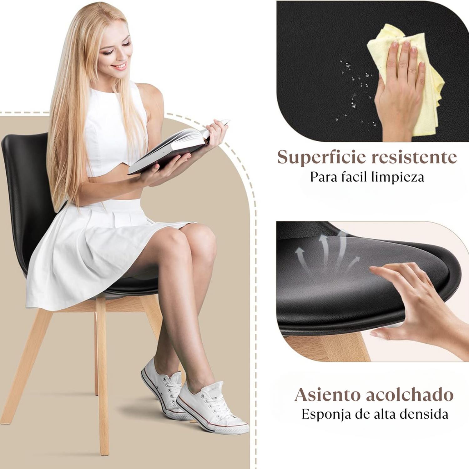 Pack 4 Tulip Negras Acolchadas | Diseño Moderno-5