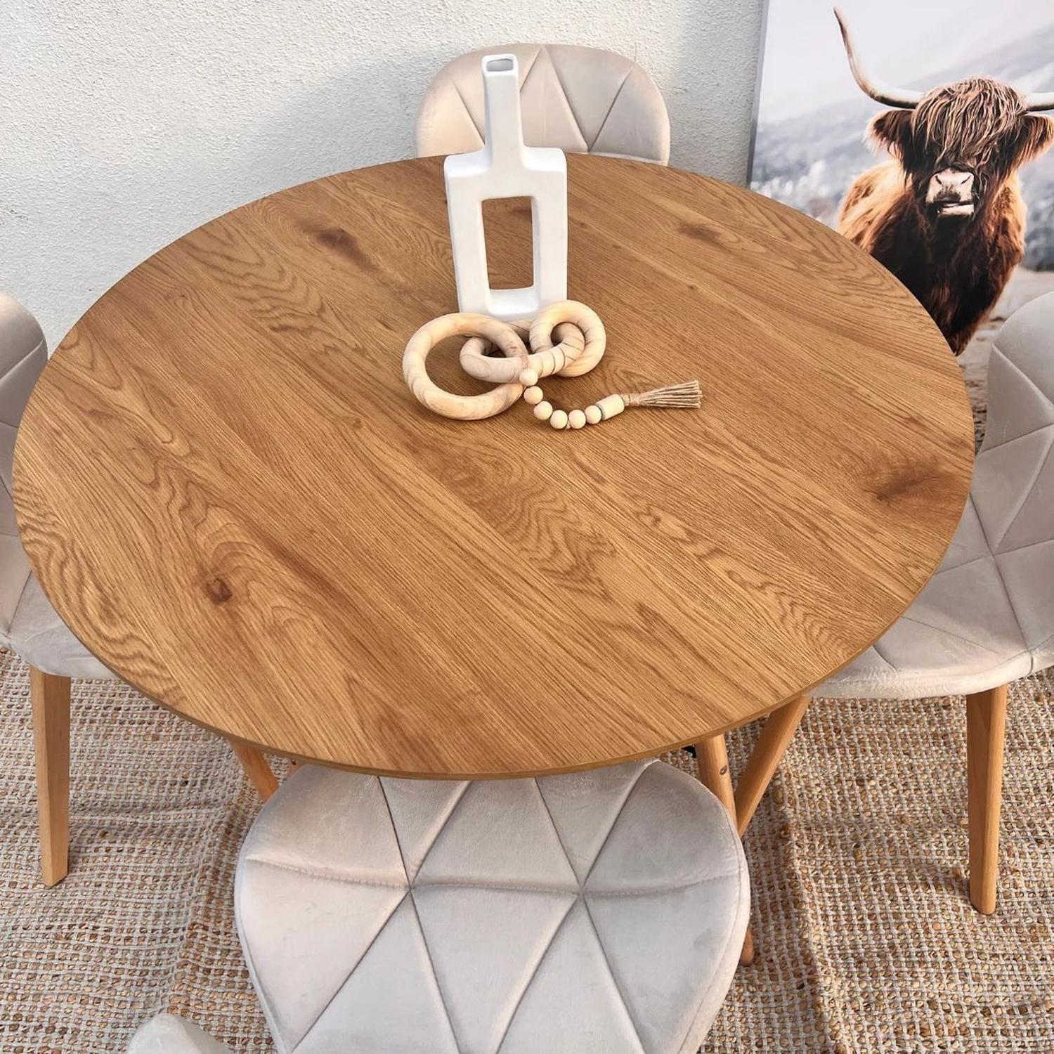 Comedor Mesa Shanna 80cm + 4 Sillones Rubik Beige Velvet-3