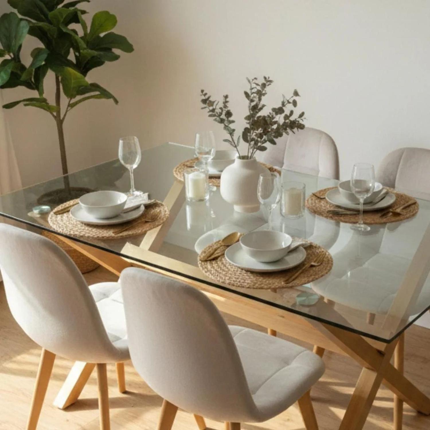 Comedor Mesa Xinia 130x80 + 4 Sillas Vorak Velvet Beige-2