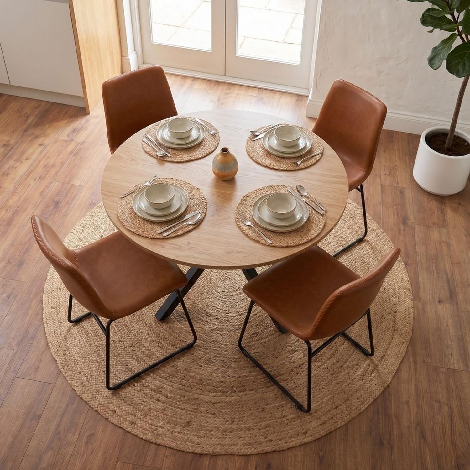 Comedor Mesa Redonda Equiz 100cm Madera | Base X Negro + 4 Sillas Toscana-2