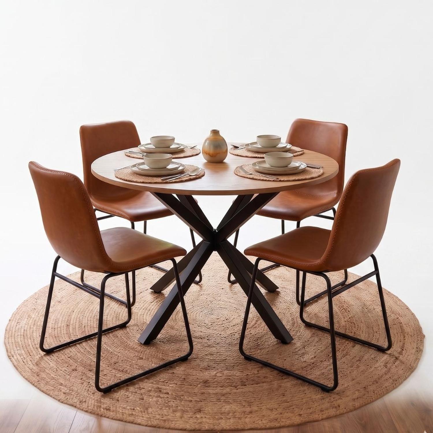 Comedor Mesa Redonda Equiz 100cm Madera | Base X Negro + 4 Sillas Toscana-3