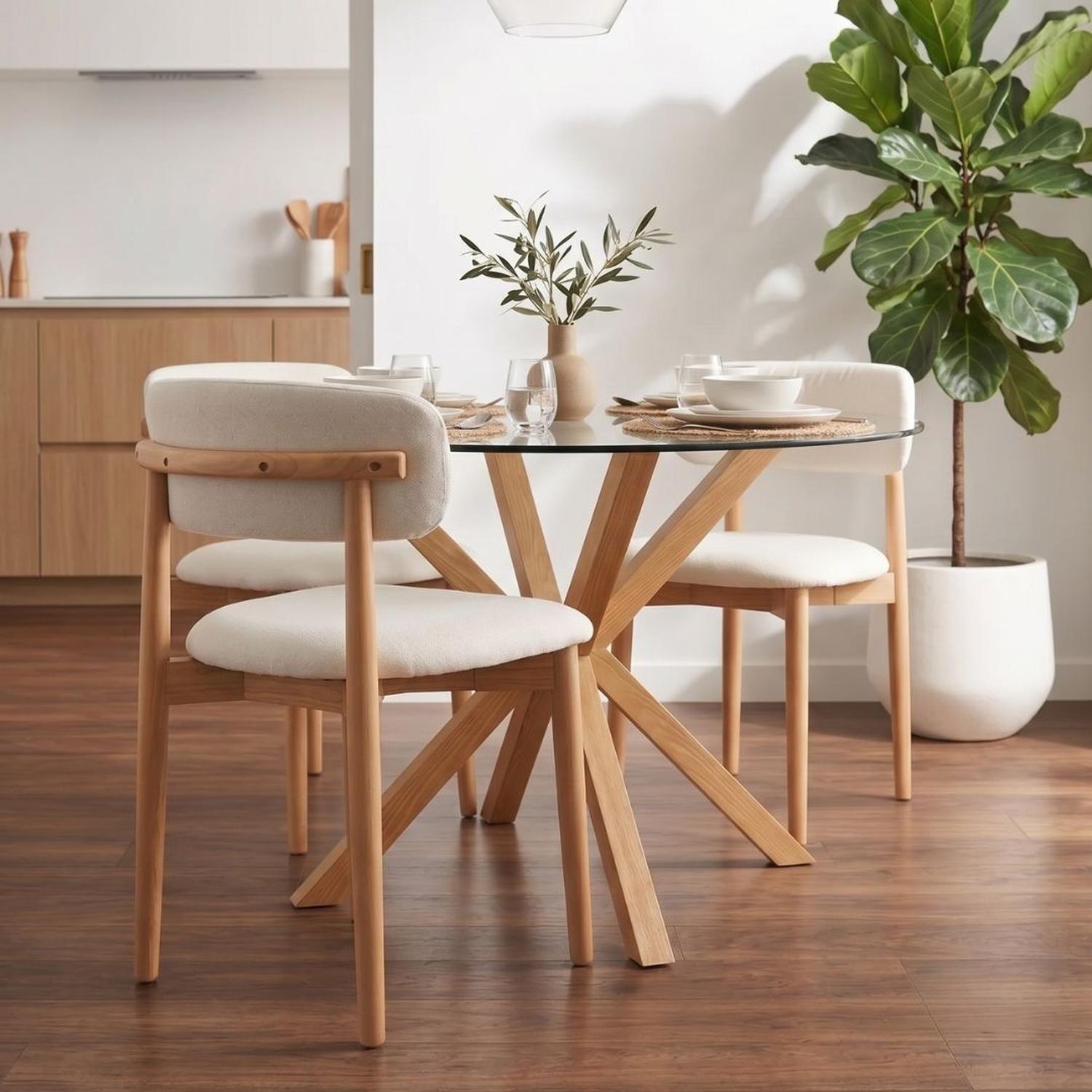 Comedor Mesa Equiz 100cm + 4 Silla Makena Lino Beige | Madera Natural-2