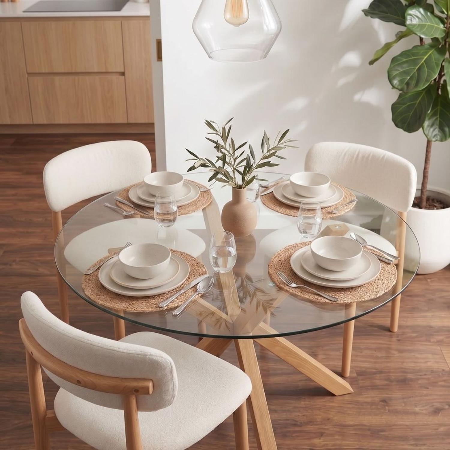 Comedor Mesa Equiz 100cm + 4 Silla Makena Lino Beige | Madera Natural-3