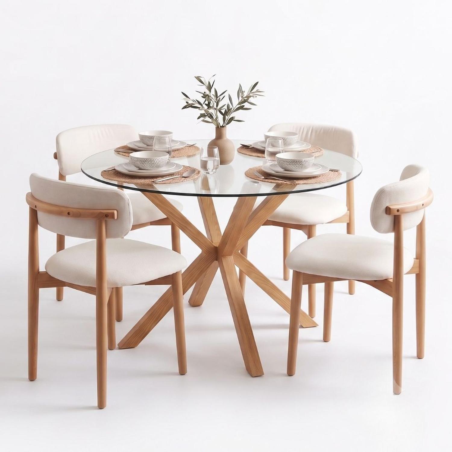 Comedor Mesa Equiz 100cm + 4 Silla Makena Lino Beige | Madera Natural-4