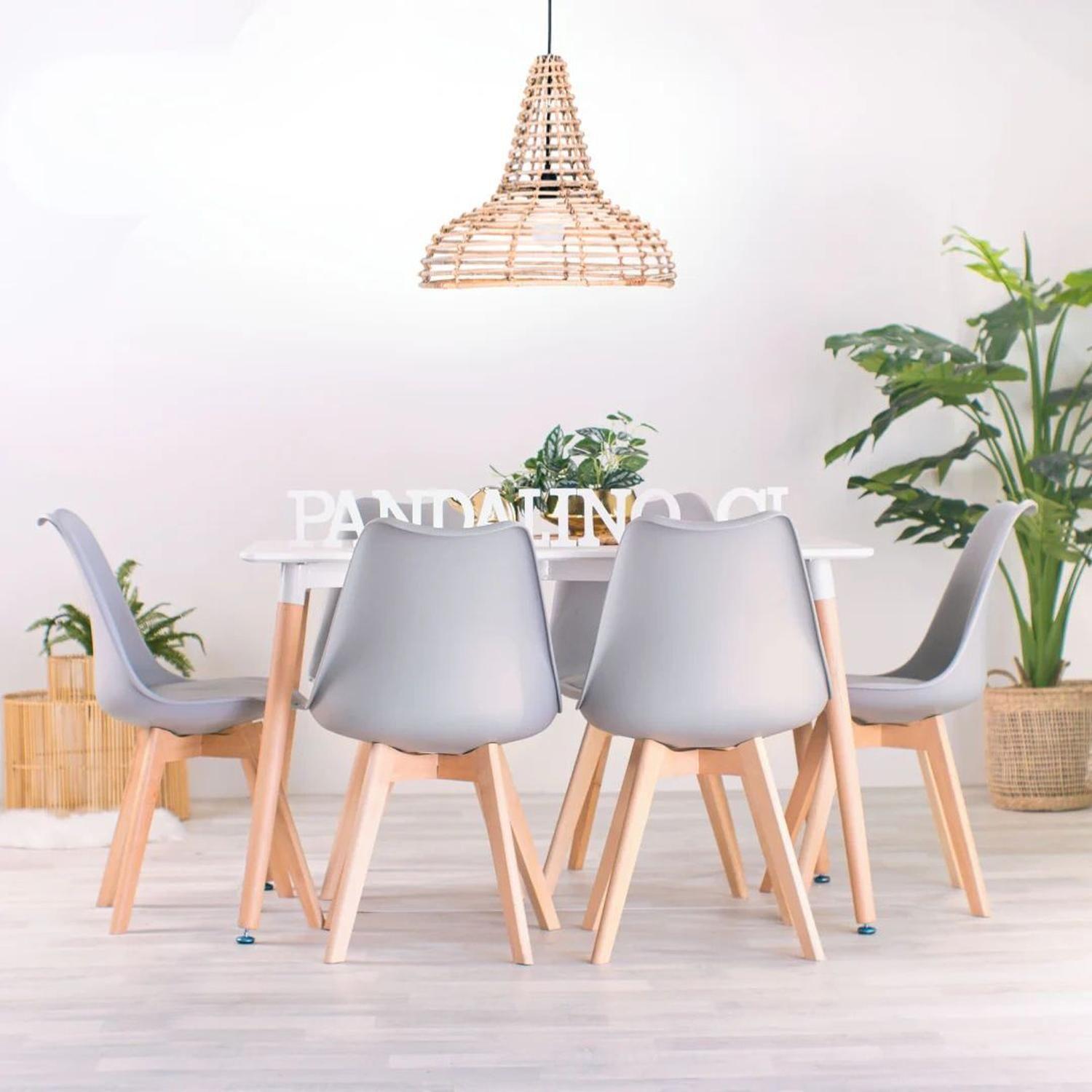 Comedor Mesa Rectangular Brunell 120x80 Blanca + 6 Sillas Tulip Gris-2