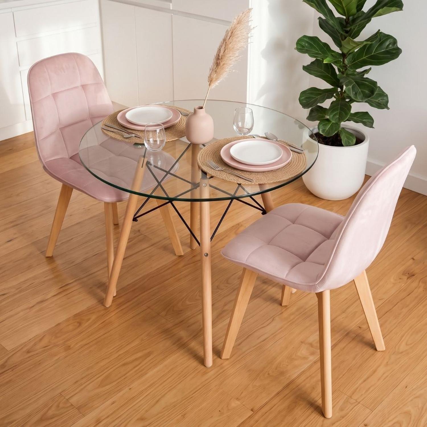 Comedor Mesa Redonda Elida 80cm + 2 Sillón Vorak Velvet Rosada-0