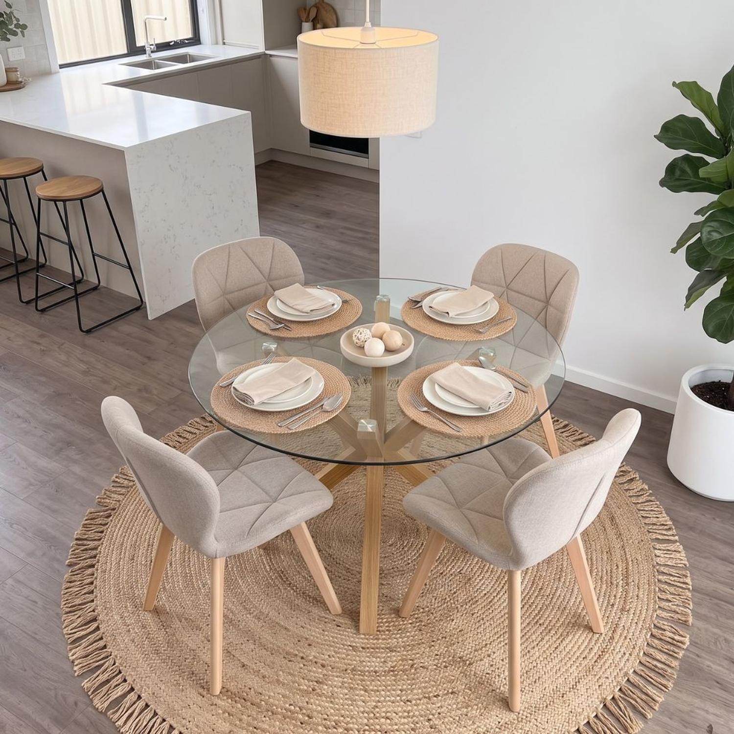 Comedor Mesa Equiz 100cm + 4 Sillón Rubik Lino Beige-1